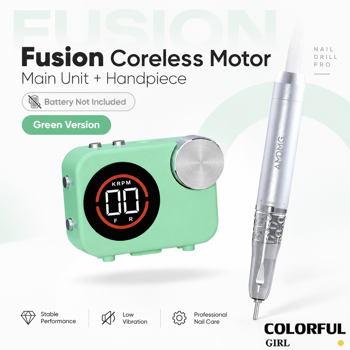 AMDMG Fusion Series เครื่องเจียรเล็บ เครื่องกรอเล็บมืออาชีพ 35000RPM ระบบโมดูลแม่เหล็ก หน้าจอดิจิทัล บันทึกความเร็ว 2 โหมด หมุน F/R เสียงเบา สั่นต่ำ เลือกมอเตอร์ Brushed/Coreless และแบตเตอรี่ Pro/Pro Max