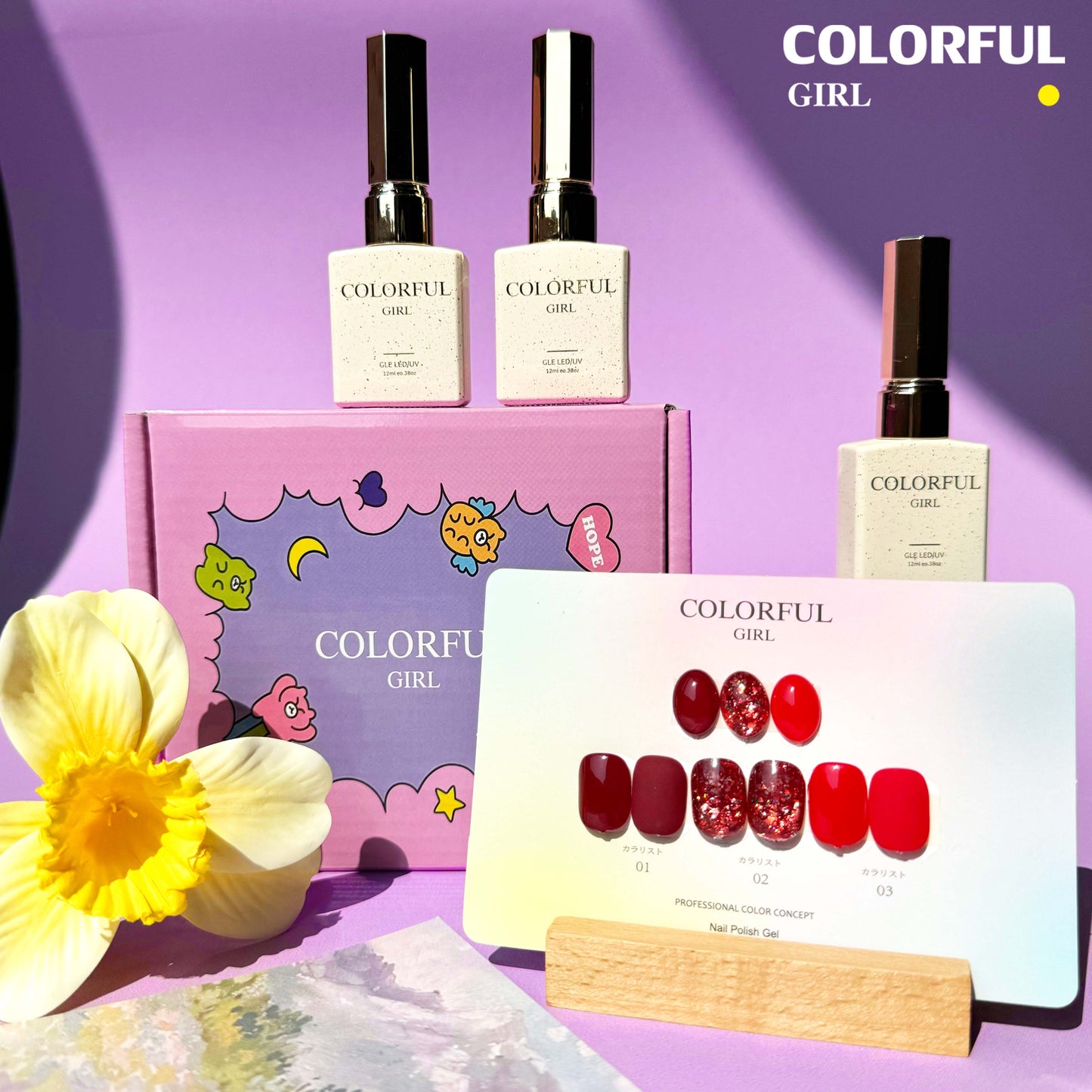 【พร้อมส่ง】Colorful Girl3สี สีเจลกลิซเตอร์+สีเจลสีพื้น 15 สี แถม ชาร์ทสี(Colorful Girl)