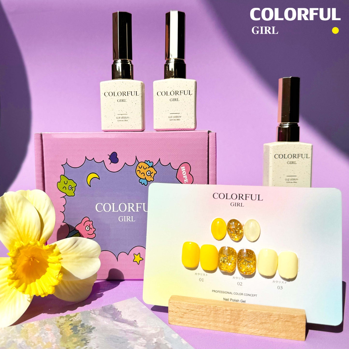 【พร้อมส่ง】Colorful Girl3สี สีเจลกลิซเตอร์+สีเจลสีพื้น 15 สี แถม ชาร์ทสี(Colorful Girl)