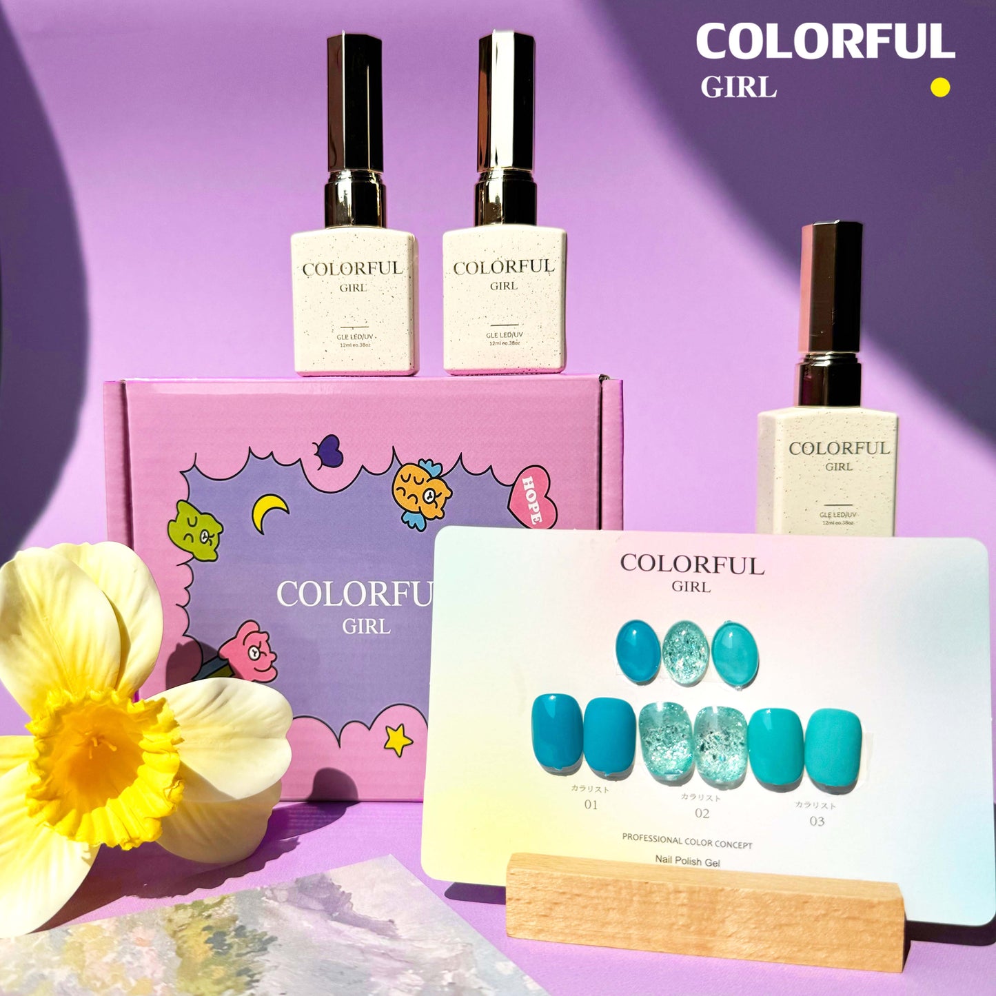 【พร้อมส่ง】Colorful Girl3สี สีเจลกลิซเตอร์+สีเจลสีพื้น 15 สี แถม ชาร์ทสี(Colorful Girl)