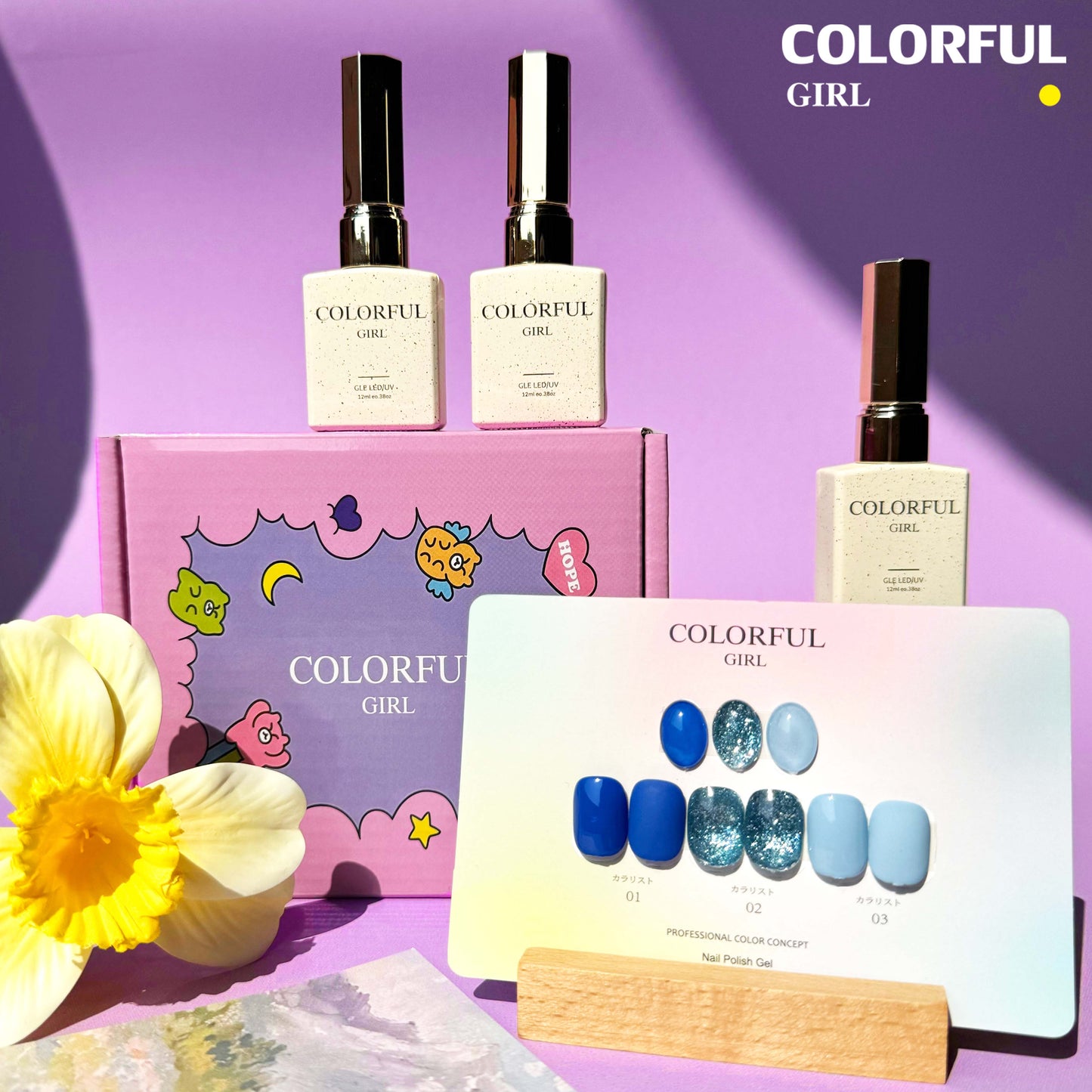 【พร้อมส่ง】Colorful Girl3สี สีเจลกลิซเตอร์+สีเจลสีพื้น 15 สี แถม ชาร์ทสี(Colorful Girl)