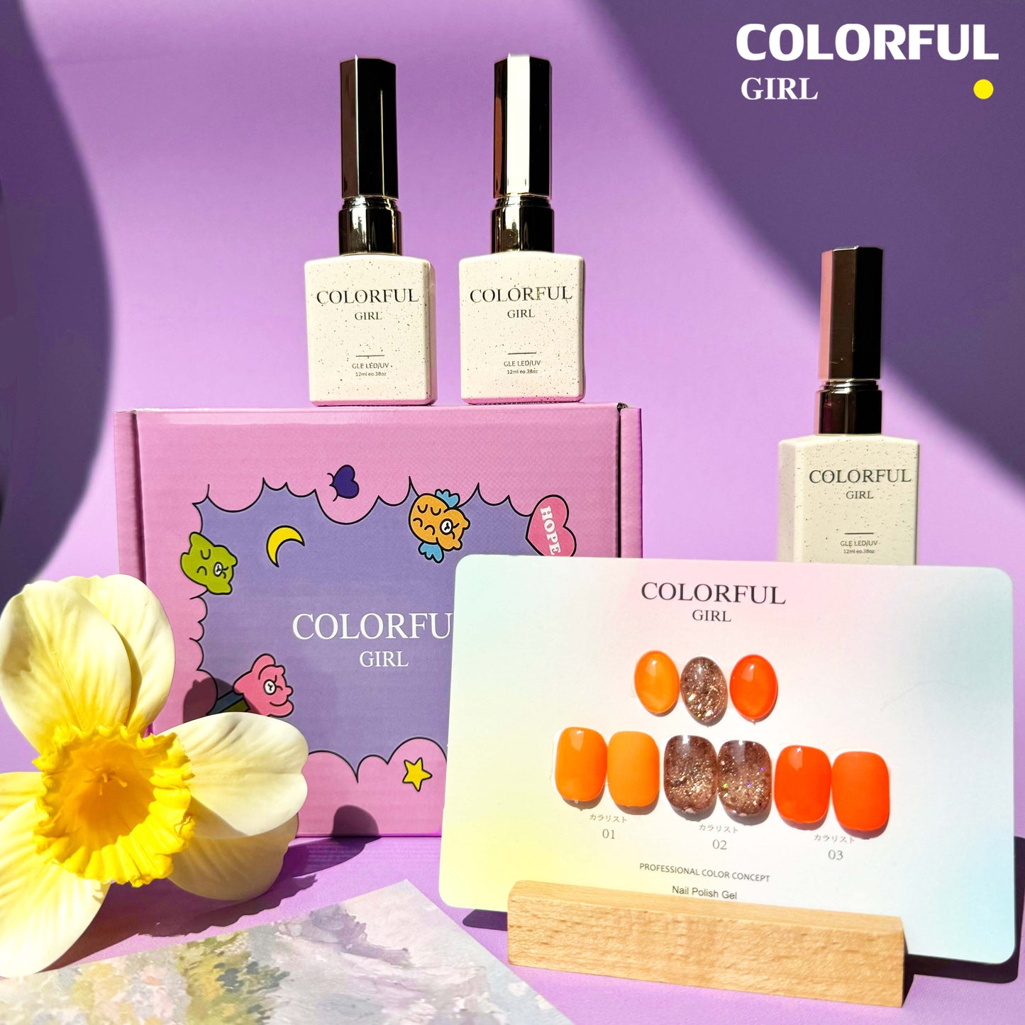 【พร้อมส่ง】Colorful Girl3สี สีเจลกลิซเตอร์+สีเจลสีพื้น 15 สี แถม ชาร์ทสี(Colorful Girl)