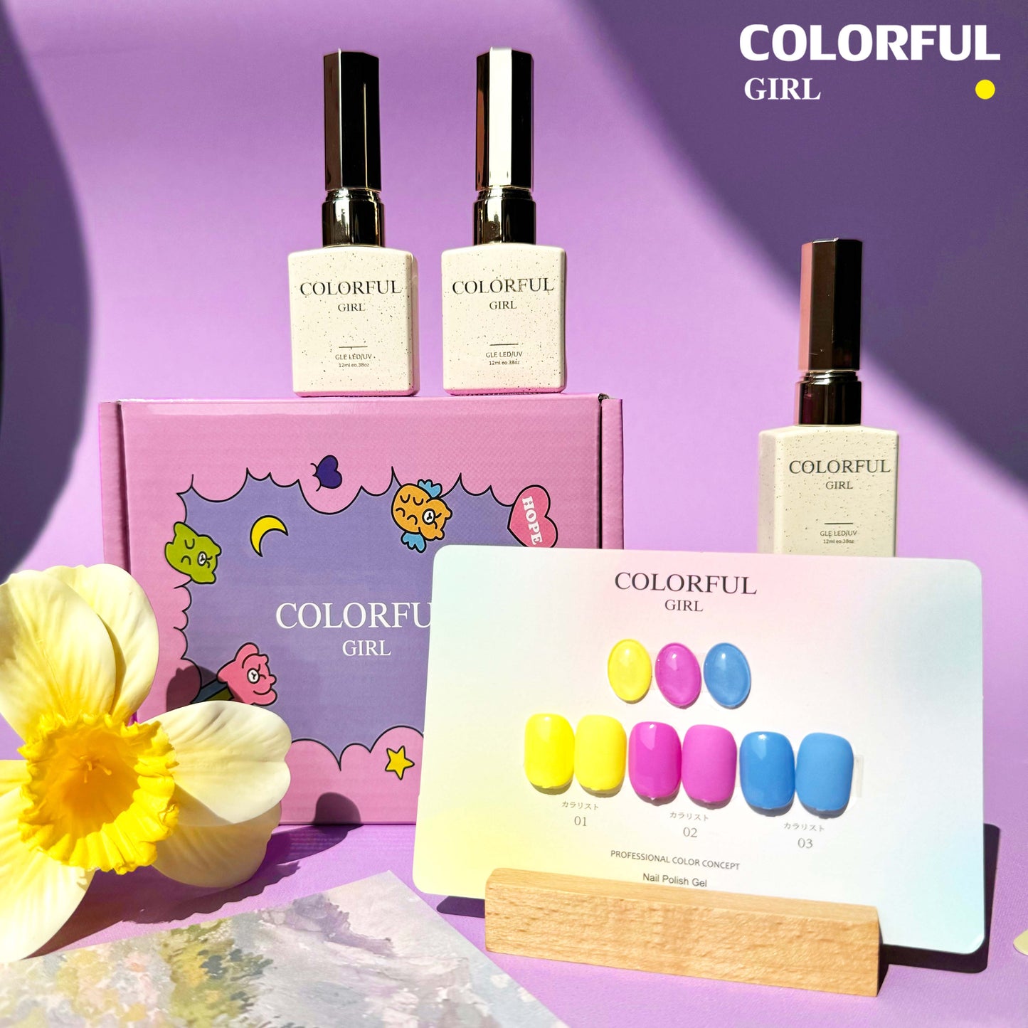 【พร้อมส่ง】Colorful Girl3สี สีเจลกลิซเตอร์+สีเจลสีพื้น 15 สี แถม ชาร์ทสี(Colorful Girl)