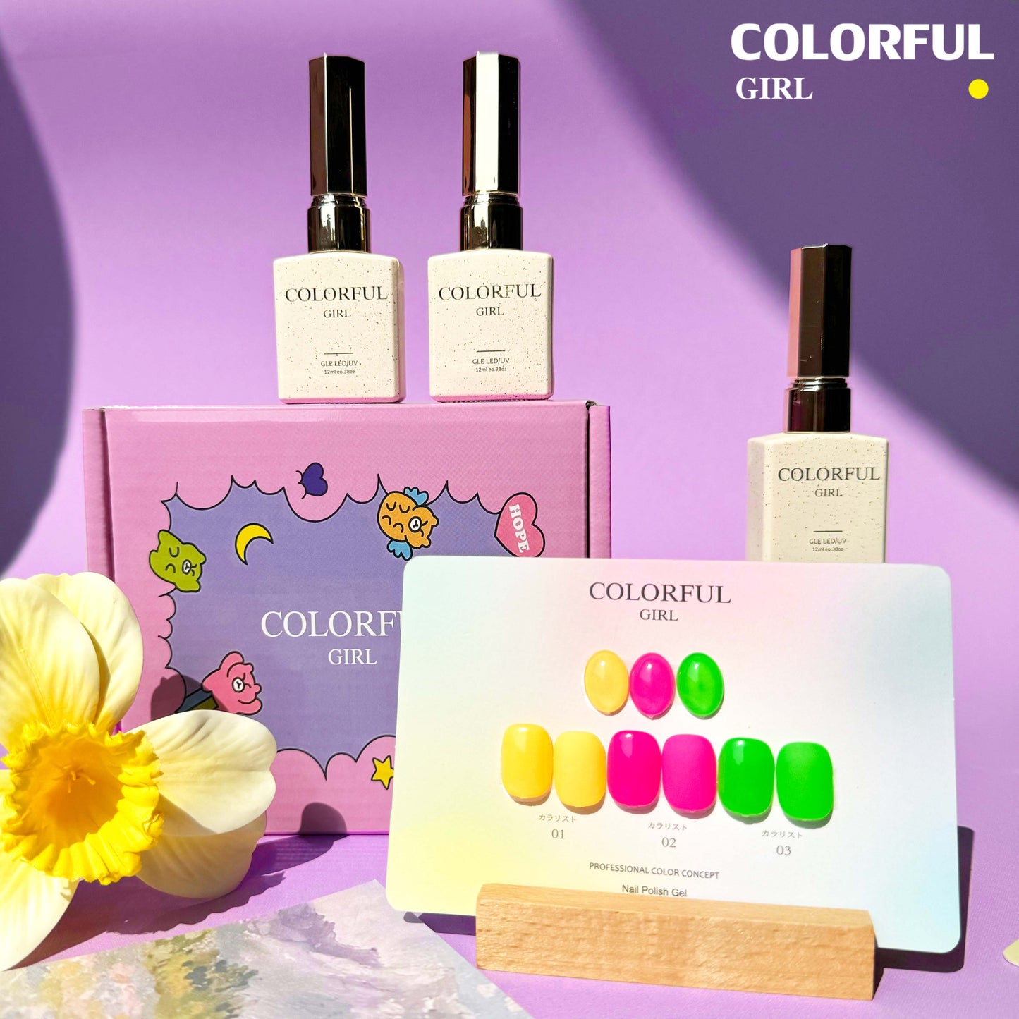 【พร้อมส่ง】Colorful Girl3สี สีเจลกลิซเตอร์+สีเจลสีพื้น 15 สี แถม ชาร์ทสี(Colorful Girl)