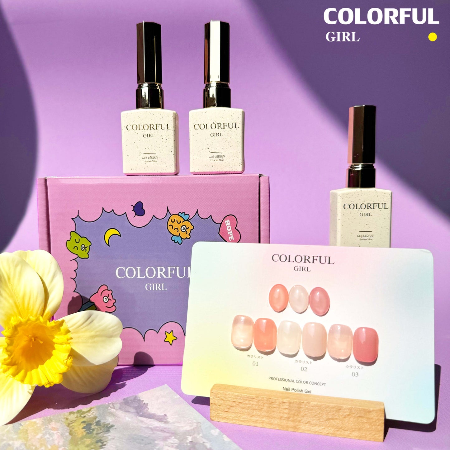 【พร้อมส่ง】Colorful Girl3สี สีเจลกลิซเตอร์+สีเจลสีพื้น 15 สี แถม ชาร์ทสี(Colorful Girl)