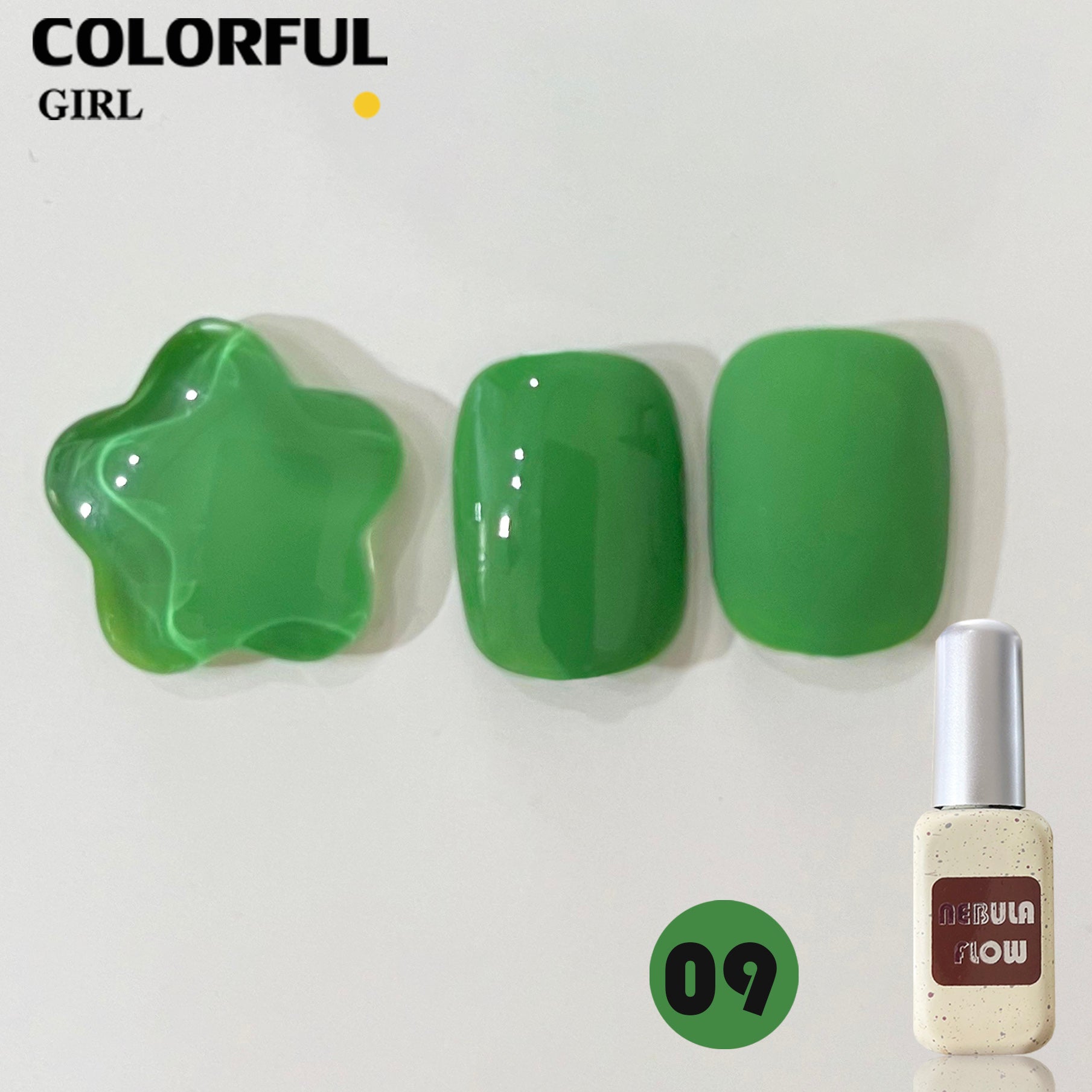 NebulaFlow 12สี แบบแยกขวด |สีเจลสีพื้น/สีเจลกลิซเตอร์ (ชาร์ทโทนเขียว)