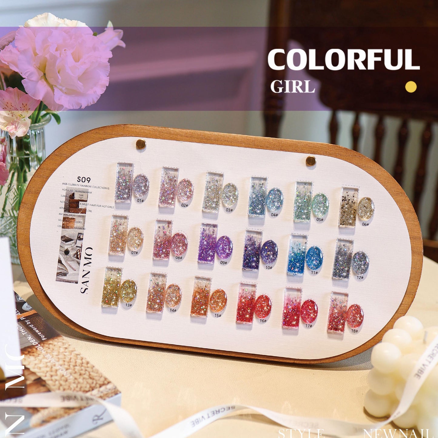 【พร้อมส่ง】สีเจลกากเพชรวิ้งแน่น 18 สี (SANMO)สีสวย แถมชาทสีฟร แถม ชาร์ทสี กลิตเตอร์สีรุ้งวิบวับ