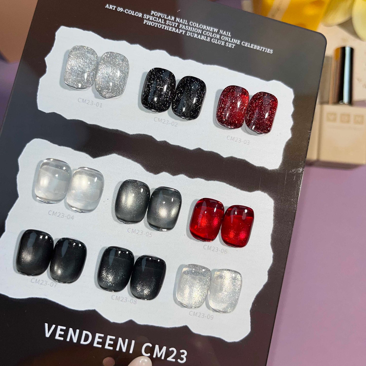 พร้อมส่งในไทย สีลูกแก้ว ฟรีชาร์ทสี Cat eye +สีเจลแฟลช《 VENDEENI CM-23》9สี สีลูกแก้วแคทอาย สีลูกแก้ว ส่งไว! พร้อมชาร์ทสีค่ะสีแน่นสวยมากเลยนะคะ เอฟเฟกต์มันเงามาก