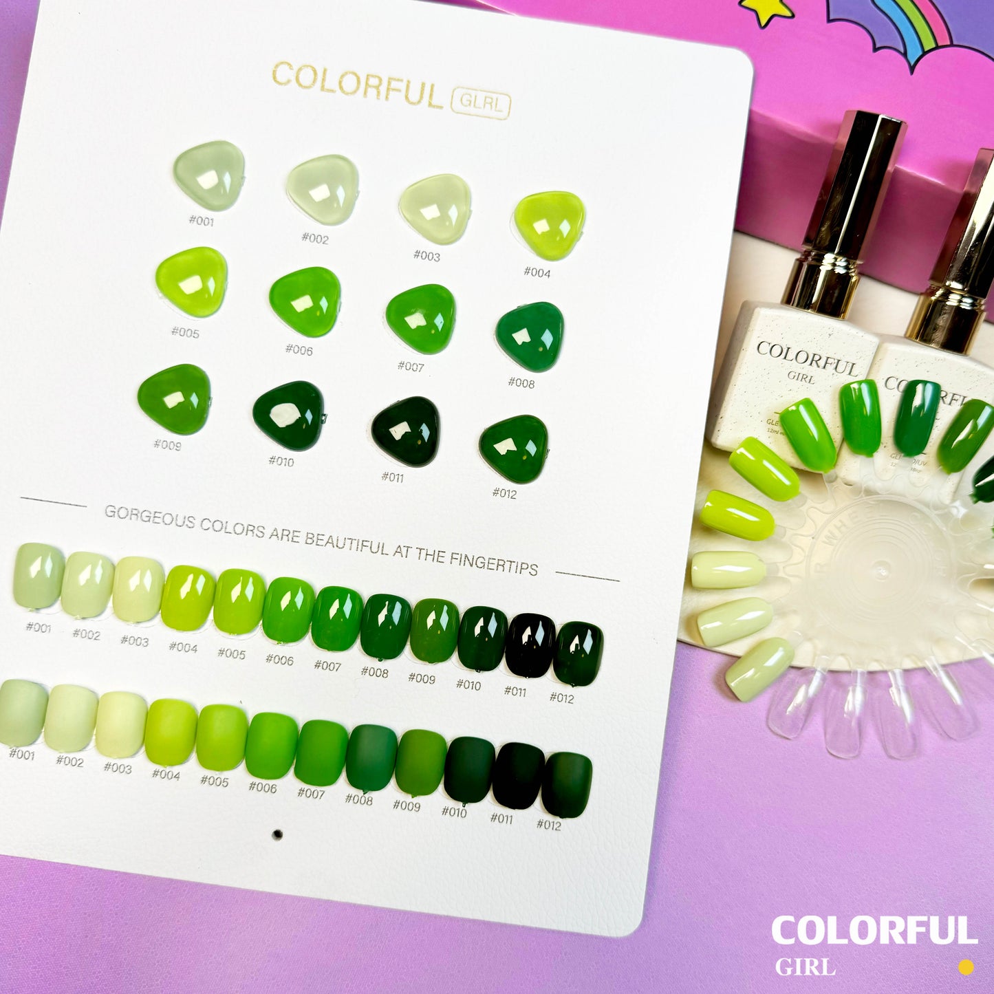 【พร้อมส่ง】 สีทาเล็บเจล Colorful girl สี( Colorful girl) สีเจล ชุดเจลสีเขียว 12สี ชุดเจลสีเขียว สีเจลสีพื้น+แถมชาทสีฟร