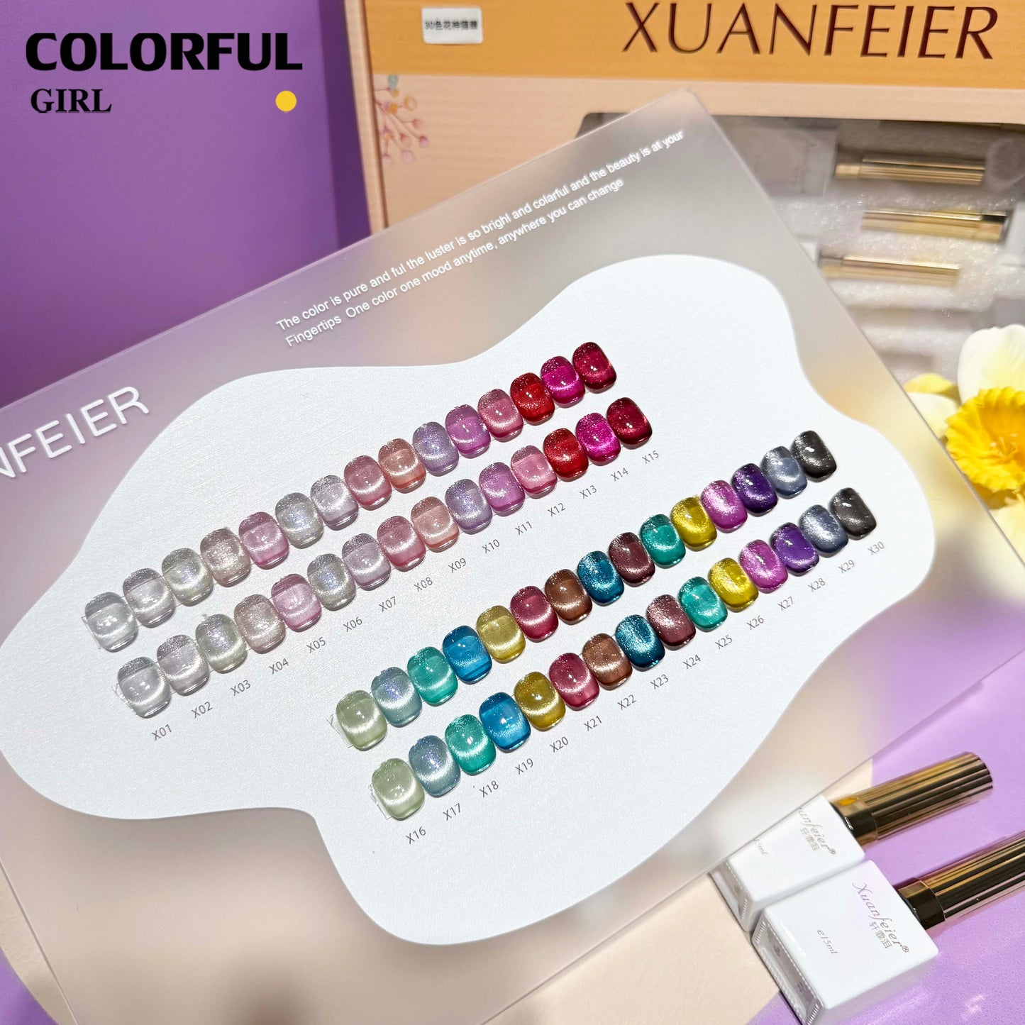 【พร้อมส่ง】สีเจลแคทอาย Xuanfeier30สี สีลูกแก้ว ฟรีชาร์ทสี Cat eye แม่เหล็ก เอฟเฟกต์มันเงามาก