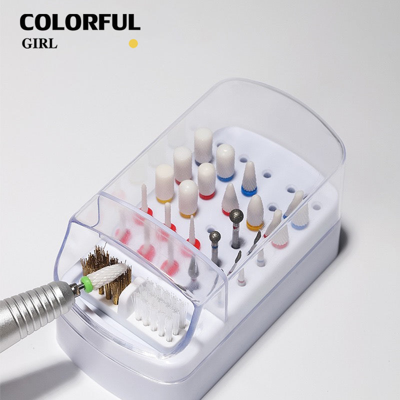 【พร้อมส่ง】5สี กล่องเก็บหัวขัด 30 หลุม พร้อมแปรงทําความสะอาด ป้องกันฝุ่น