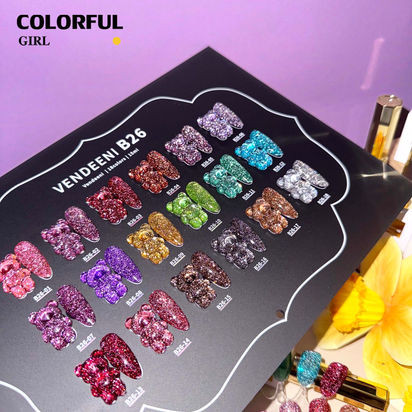 【พร้อมส่ง】VENDEENI สีเจลแฟลช 18สี (VENDEENI B26)สีเจลทาเล็บ สี แถม ชาร์ทสี ยาทาเล็บเจล ชุดสี 18สี + ฟรีชาร์ทสี พร้อมชาร์ทสีค่ะสีแน่นสวยมากเลยนะคะ เอฟเฟกต์มันเงามาก