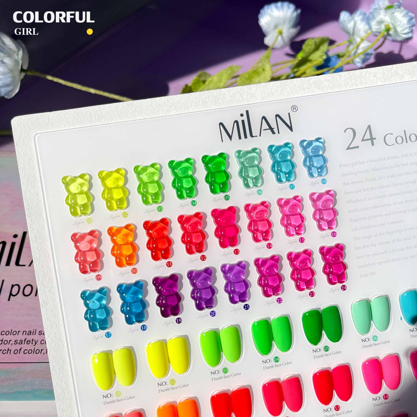 【พร้อมส่ง】 สีทาเล็บเจล (MILAN 24สี) สีเจล นีออน24สี แถมชาทสีฟร +แถมชาทสีฟร