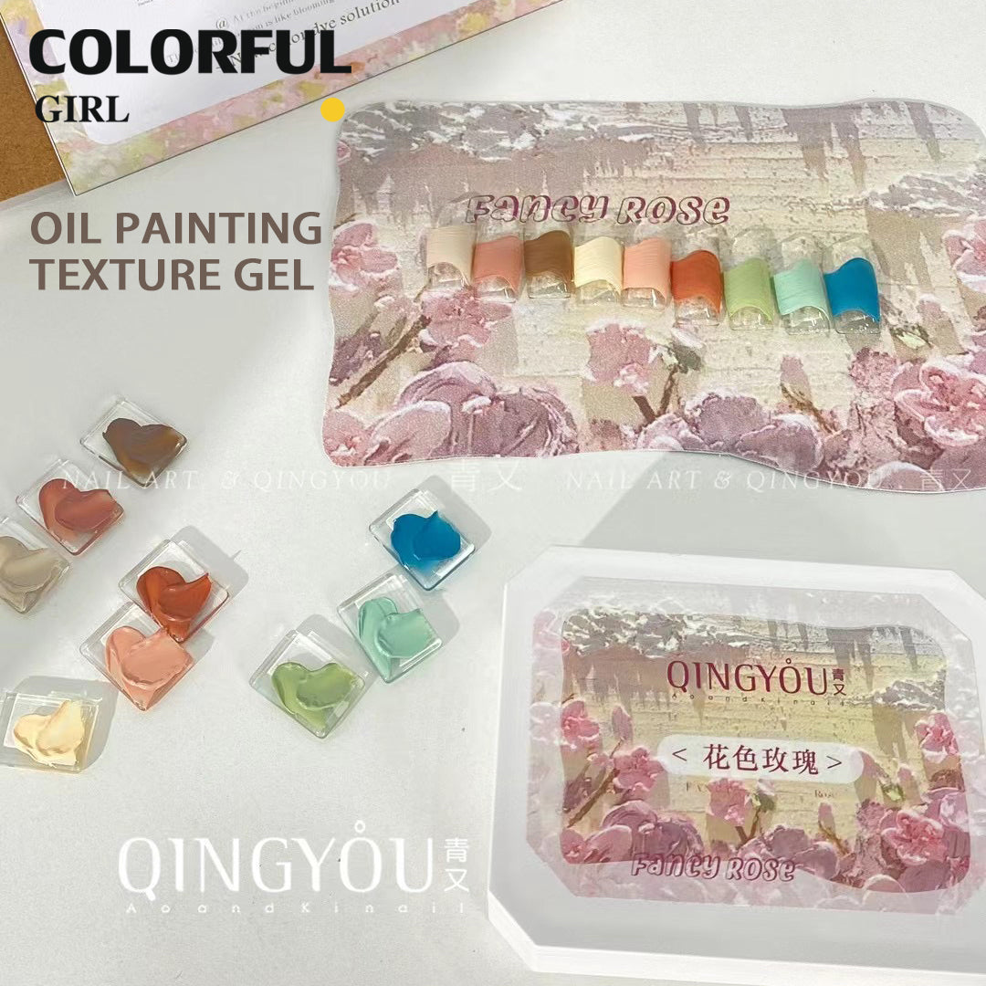 ✨qingyou OIL PAINTING TEXTURE GEL ญี่ปุ่นเล็บแกะสลักกาวแกะสลักดินน้ำมันยูวีเจลจิตรกรรม 5d นูนเจลเล็บอุปกรณ์สำหรับมืออาชีพ 9 สี
