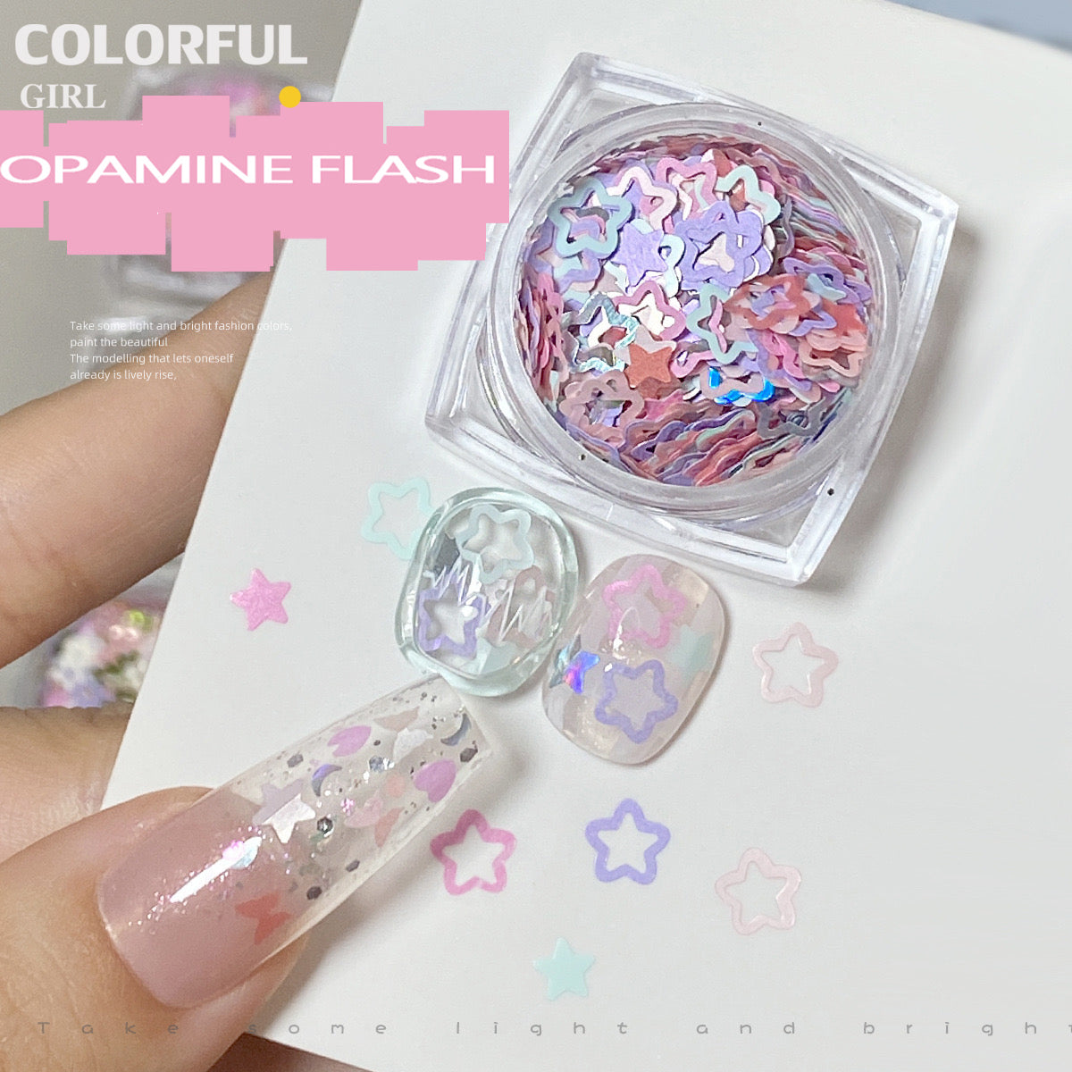 เล็บเลื่อมที่มีสีสัน หัวใจสีชมพูดอกไม้ Bow Moon น่ารัก Girly เล็บ Art DIY Charms ตกแต่งหวาน Critical Strike เล็บเลื่อมตกแต่งเล็บ