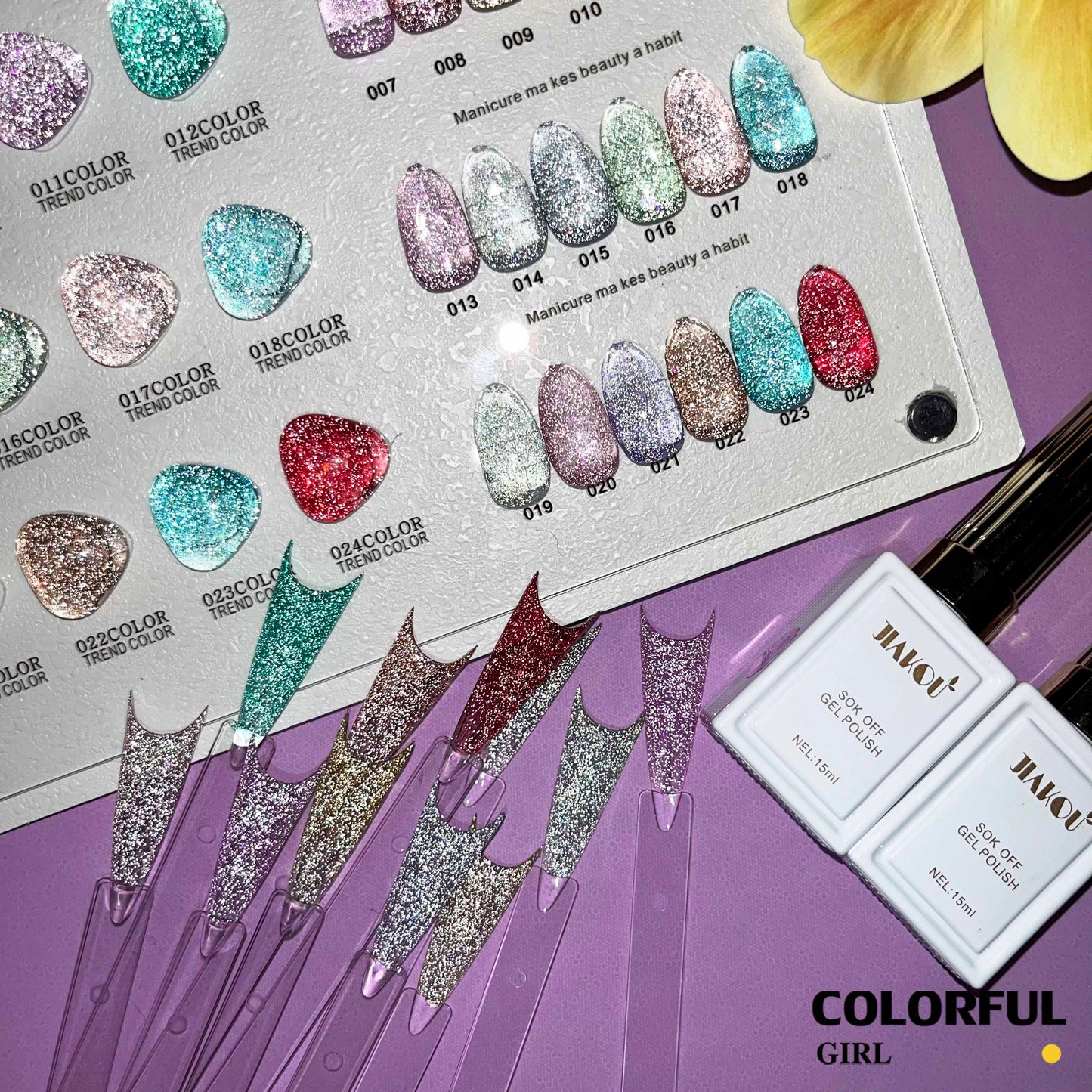 【พร้อมส่ง】JIAKOUสีเจลแฟลช สีทาเล็บเจล 24สี(JIAKOU) สีเจล25สี สีเจลแฟลช แถม ชาร์ทสี (แถม ชาร์ทสี ทามาให้แล้ว)แพลตติมันแฟลช+ประกายออโรร่า
