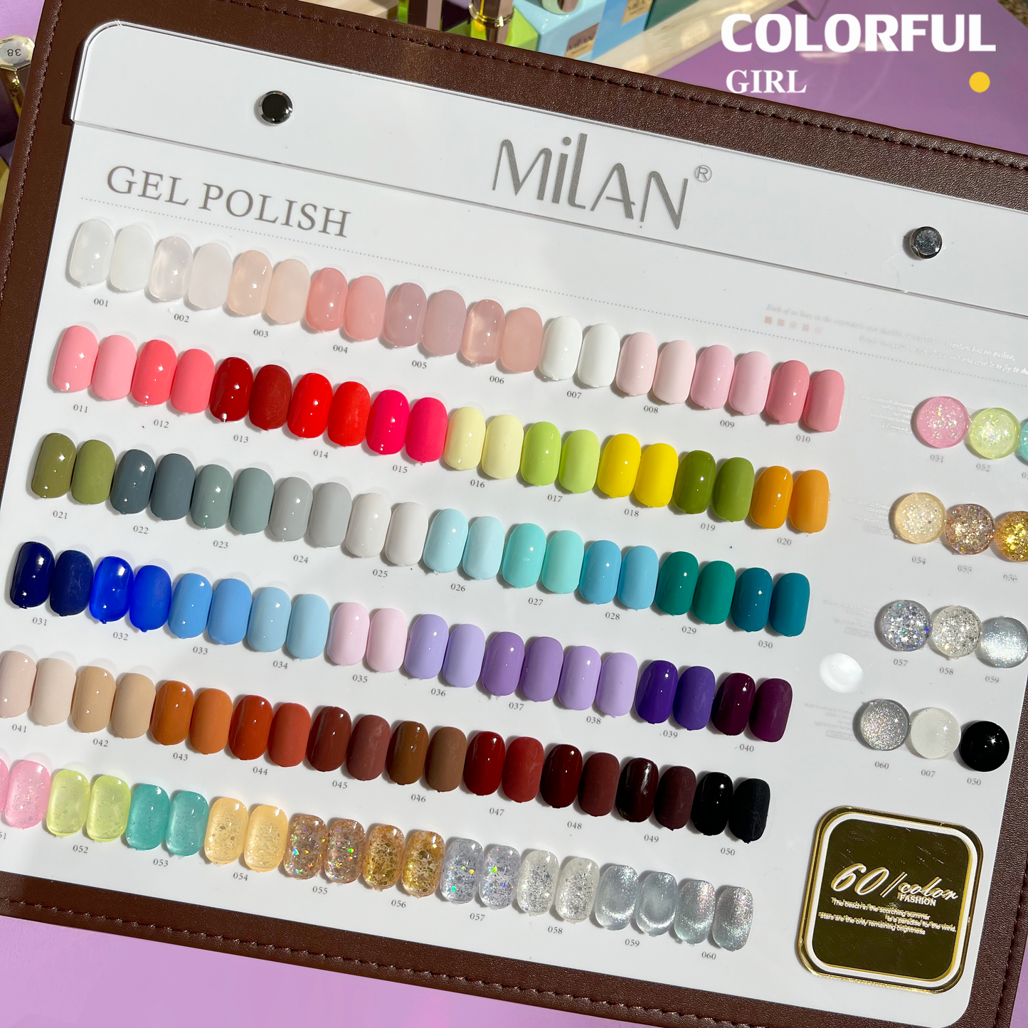 สีเจล Milan 60 สี 1 ชาต( ขนาด 15ml)สีเจลกลิซเตอร์+ สีเจลสีพื้น+ สีเจลไซรัป แถมท็อปกับเบสและชาตสี สีทาเล็บ พร้อมชาร์ทโชว์ ขวดสีเดียวกับสี