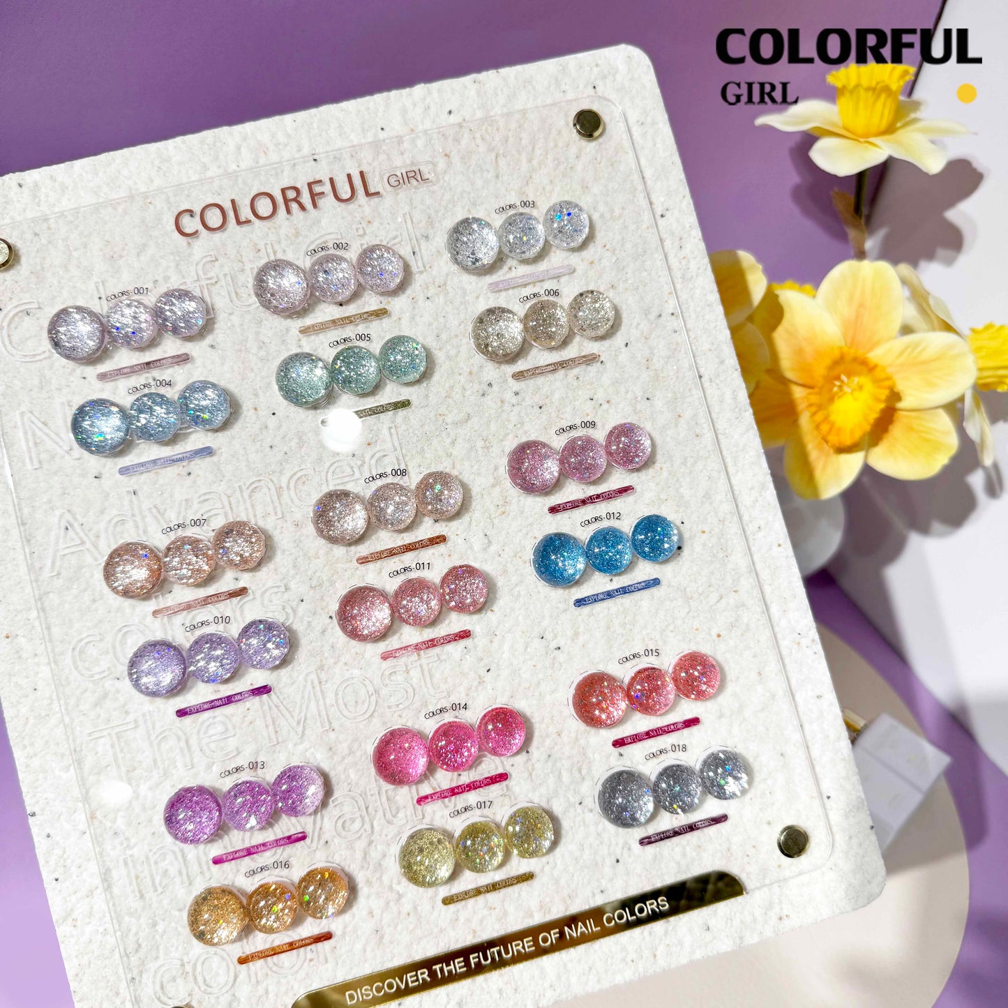 【พร้อมส่ง】สีสีเจล COLORFUL GIRL สีกากเพชร+เลเซอร์แฟลช 18 สี แถม ชาร์ทสี(COLORFUL GIRL) สีเจลแฟลช