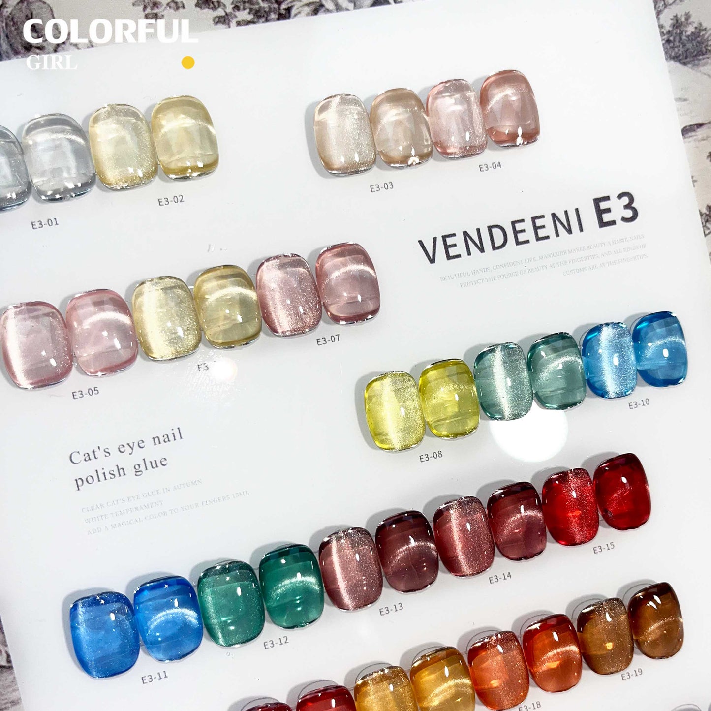 พร้อมส่งในไทย สีเจลทาเล็บแคทอาย《 VENDEENI E-3 》24 สี สีลูกแก้วแคทอาย สีลูกแก้ว ส่งไว! พร้อมชาร์ทสีค่ะสีแน่นสวยมากเลยนะคะ เอฟเฟกต์มันเงามาก