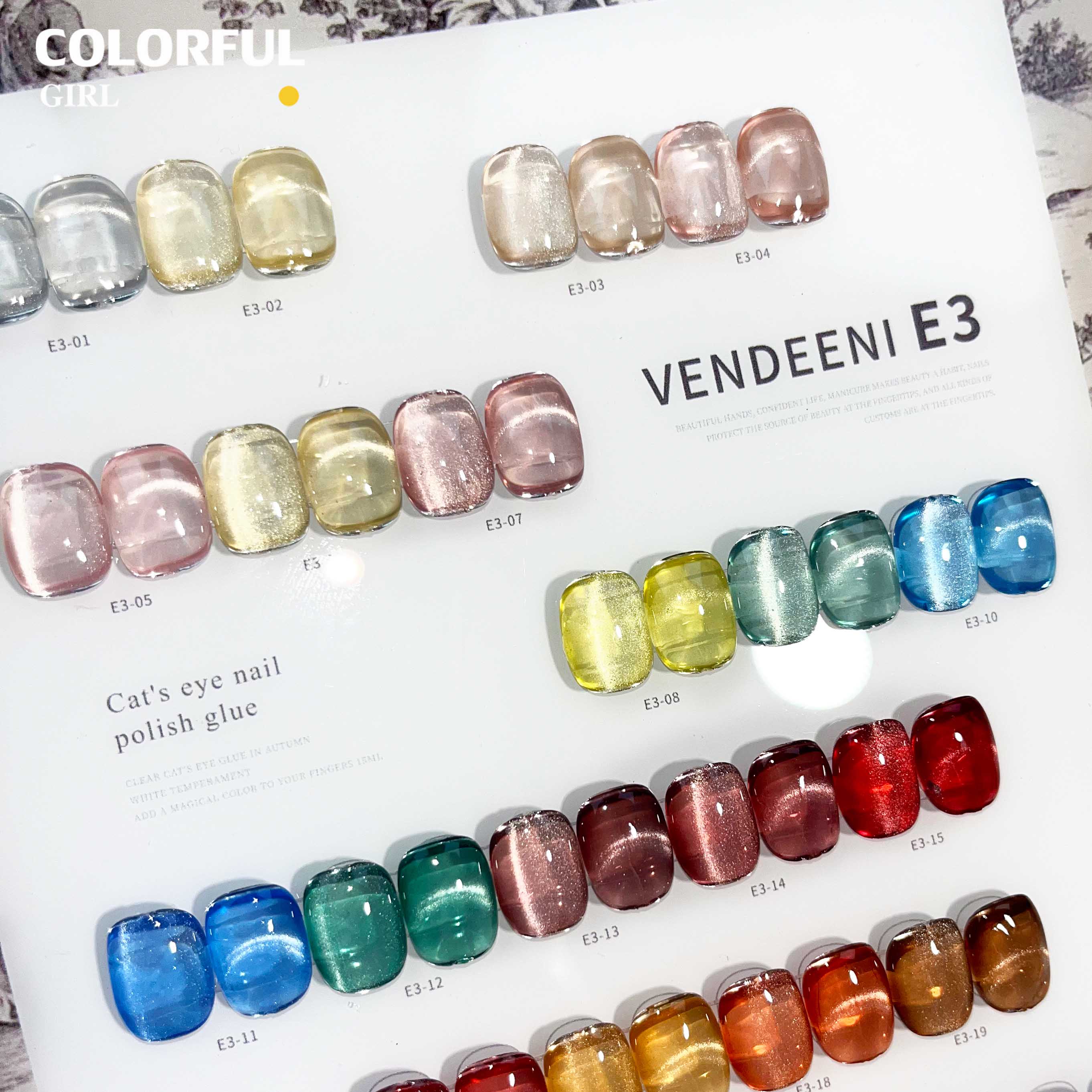 VENDEENI E-3 เจลทาเล็บแคทอาย 24 สี สีลูกแก้วแคทอาย ฟรีชาร์ทสี