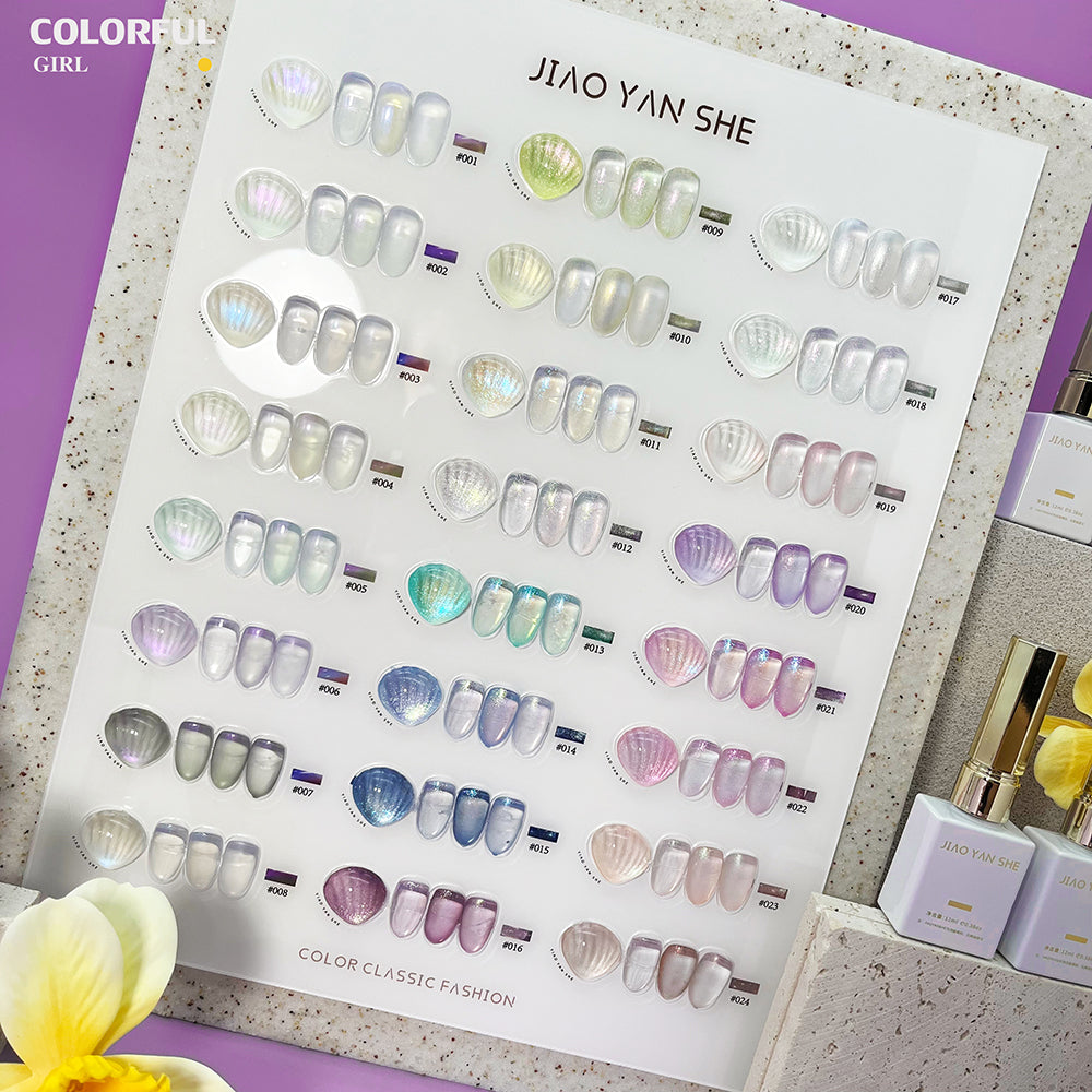 【พร้อมส่ง】สีเจล เซ็ท 24 สี JIAO YAN SHE ออโรร่าเซ็ทเปลือกหอย เซ็ทเปลือกหอย แถมชาร์ทอะคริลิคสำเร็จรูป