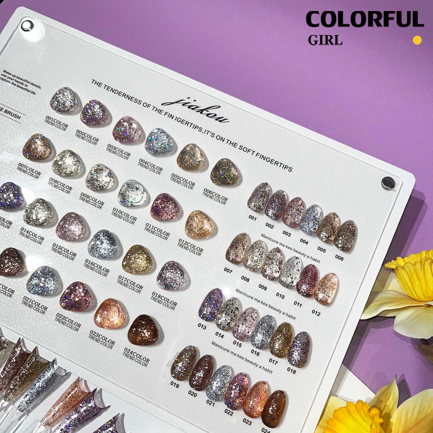 【พร้อมส่ง】สีเจลกากเพชรวิ้งแน่น 24 สี JIAKOU (JIAKOU)สีสวย แถมชาร์ทอะคริลิคสำเร็จรูป (แถม ชาร์ทสี ทามาให้แล้ว)
