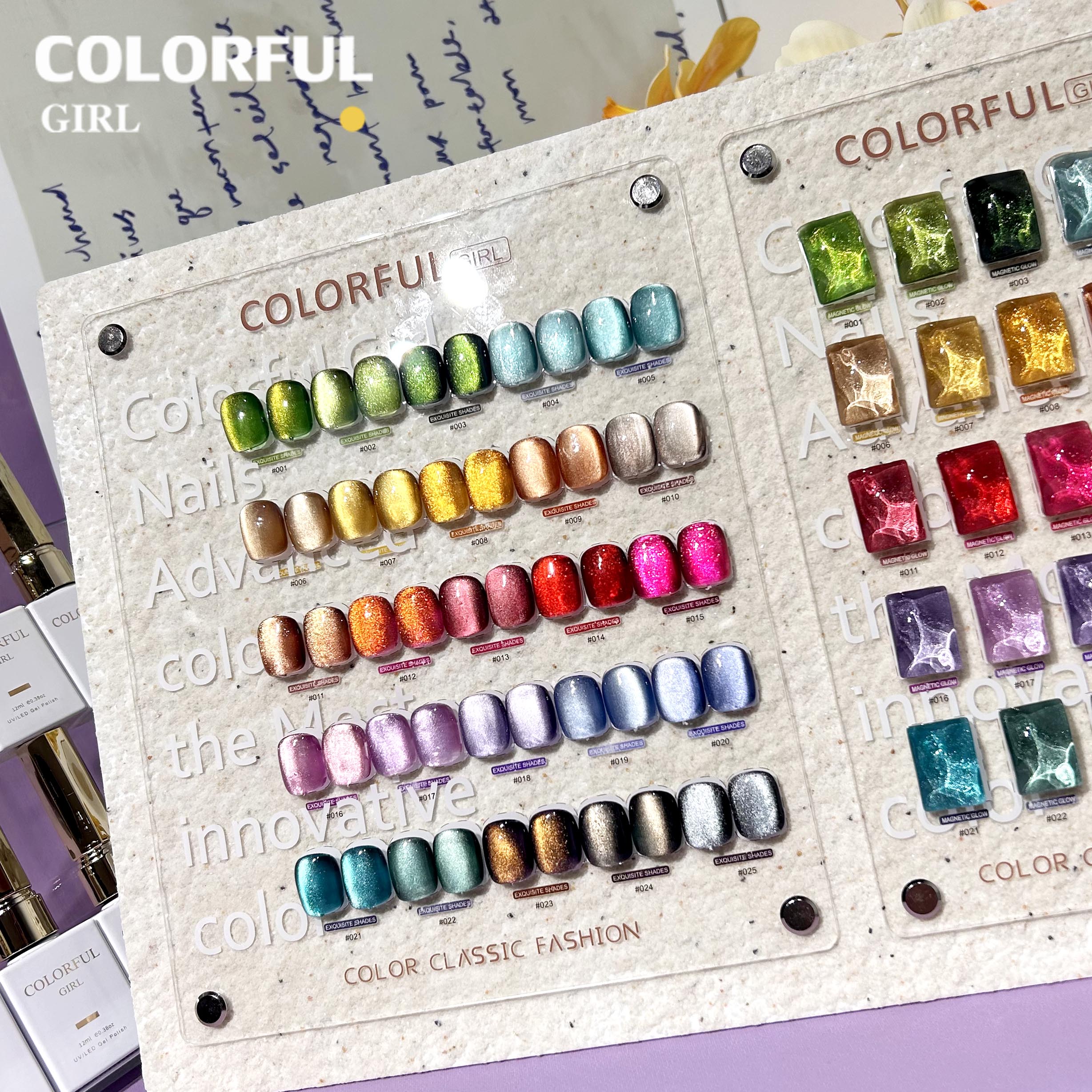 COLORFUL GIRL 25 สี สีเจลแคทอายเนื้อซาติน+สีเจลแคทอาย ฟรีชาร์ทสีสุดพรีเมียม