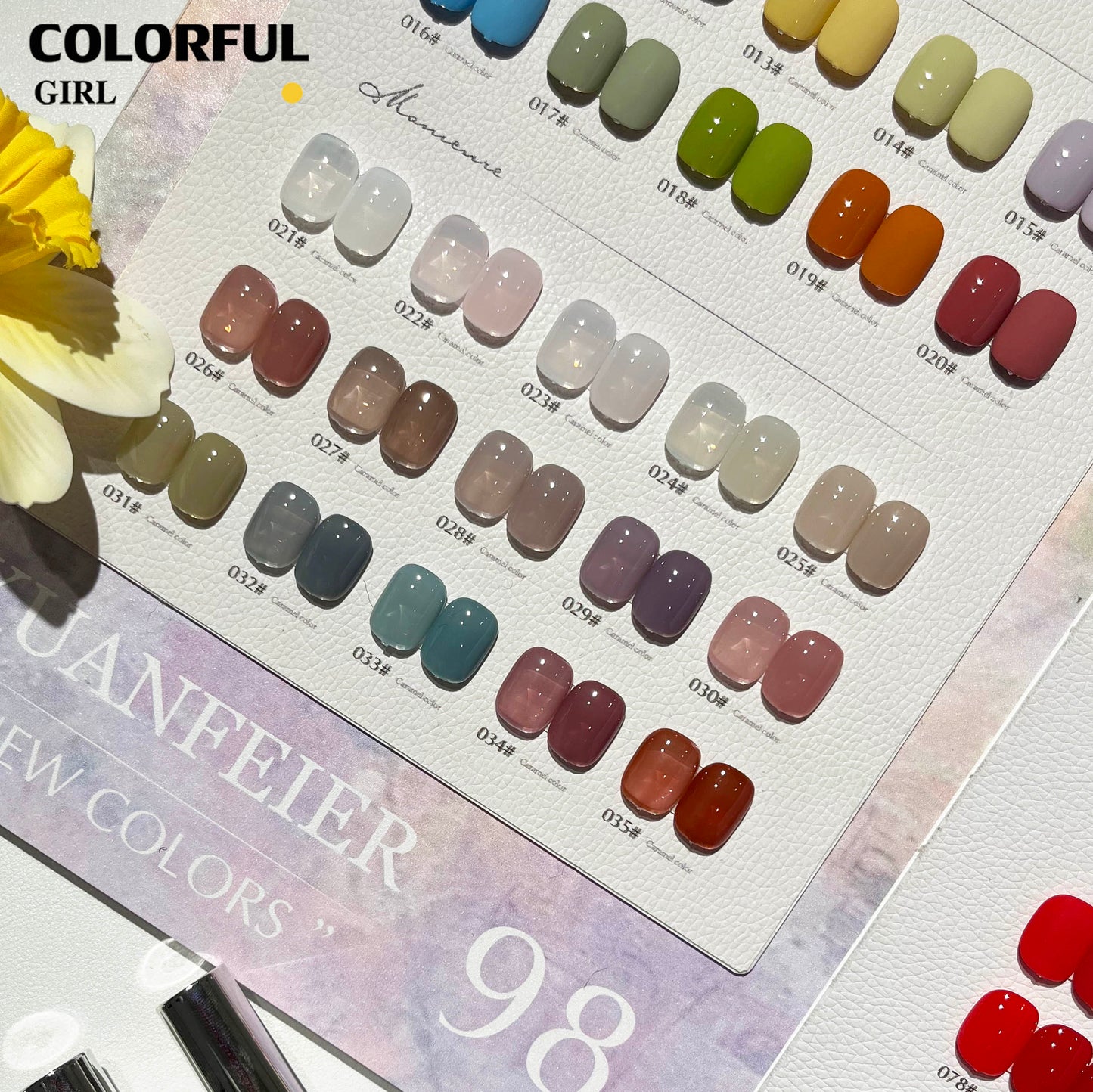 【พร้อมส่ง】สีเจล XUANFEIER 98 สี ชุดยาทาเล็บ 15ml/ขวด การ์ดสีฟรี +TOP COAT+BASE COAT ชุดร้านเล็บ สีเจลสีพื้น/สีเจลไซรัป/สีเจลกลิซเตอร์
