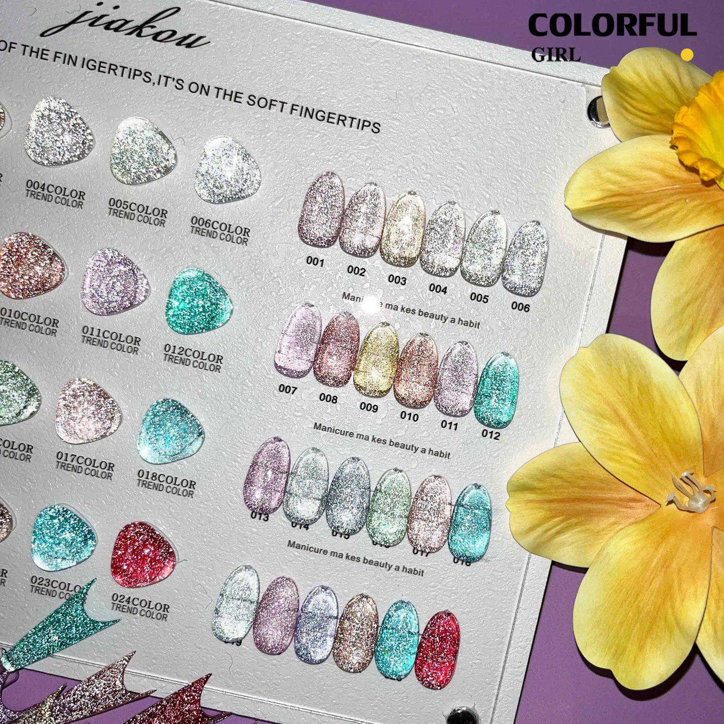 【พร้อมส่ง】JIAKOUสีเจลแฟลช สีทาเล็บเจล 24สี(JIAKOU) สีเจล25สี สีเจลแฟลช แถม ชาร์ทสี (แถม ชาร์ทสี ทามาให้แล้ว)แพลตติมันแฟลช+ประกายออโรร่า