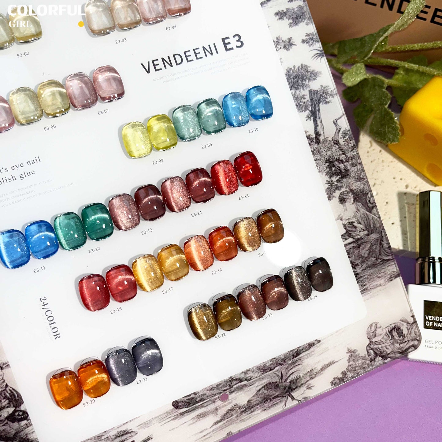 พร้อมส่งในไทย สีเจลทาเล็บแคทอาย《 VENDEENI E-3 》24 สี สีลูกแก้วแคทอาย สีลูกแก้ว ส่งไว! พร้อมชาร์ทสีค่ะสีแน่นสวยมากเลยนะคะ เอฟเฟกต์มันเงามาก