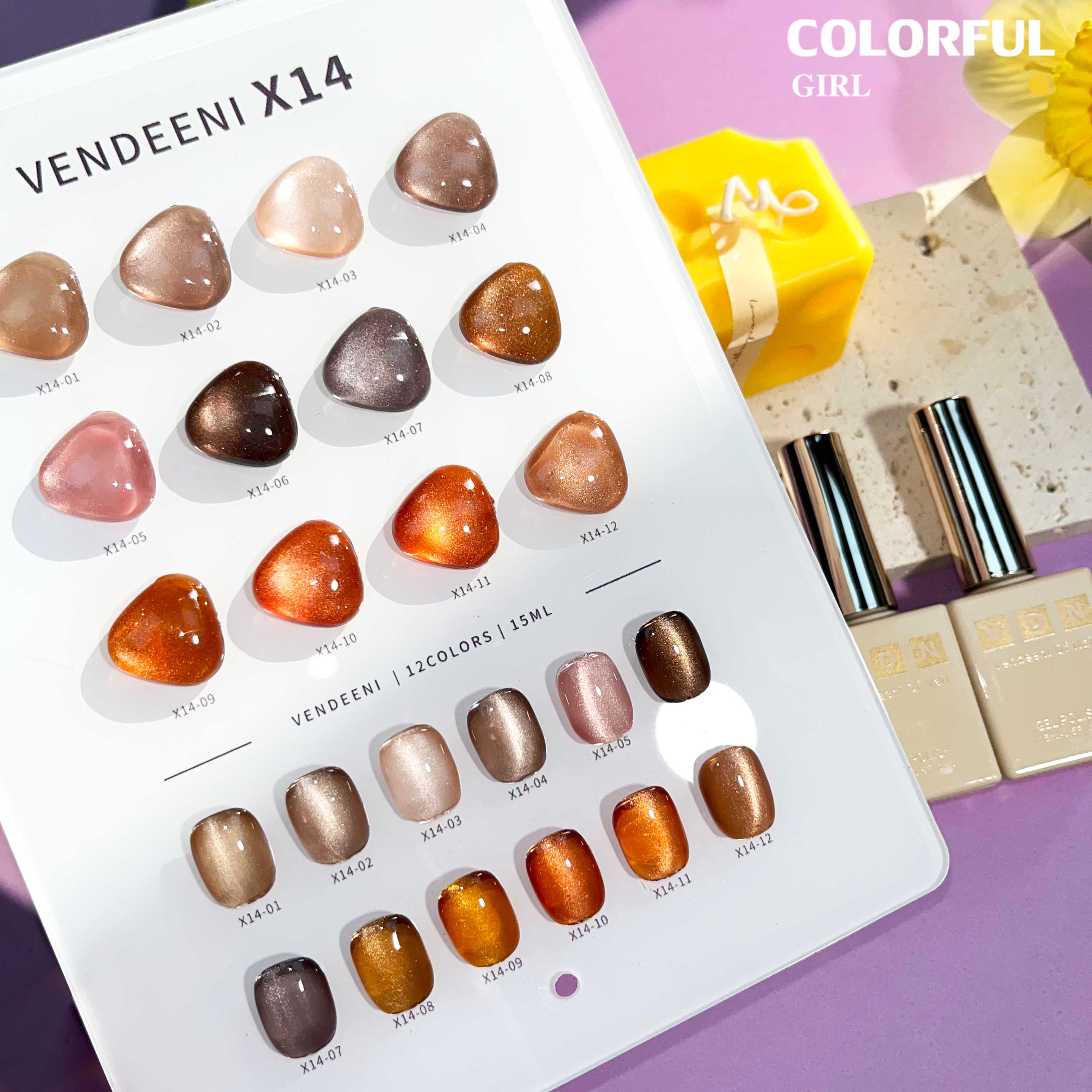 VENDEENI X-14 12 สี สีเจลทาเล็บแคทอาย พร้อมชาร์ทสีฟรี