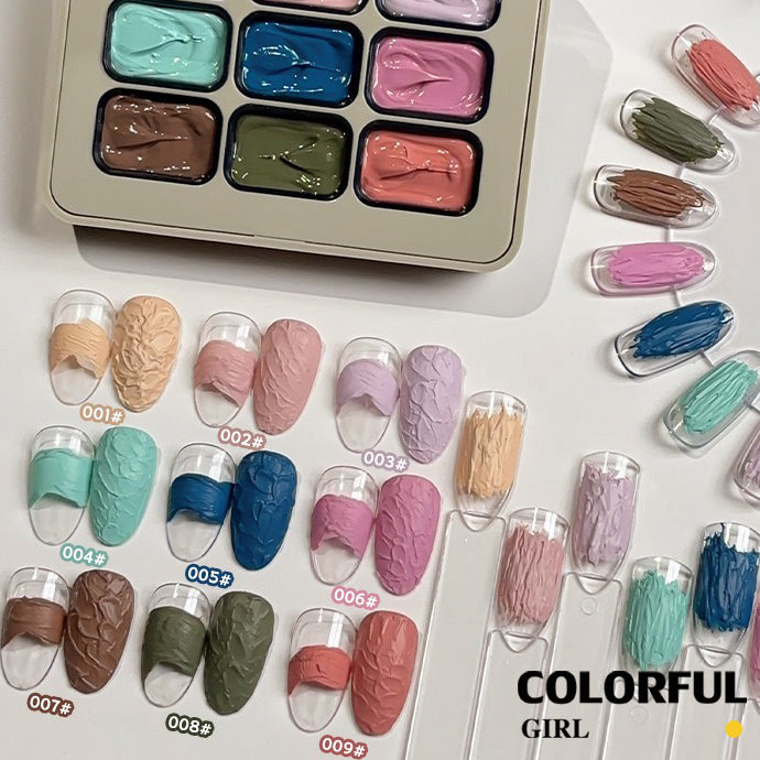 ✨พร้อมส่ง✨ OIL PAINTING TEXTURE GEL ญี่ปุ่นเล็บแกะสลักกาวแกะสลักดินน้ำมันยูวีเจลจิตรกรรม 5d นูนเจลเล็บอุปกรณ์สำหรับมืออาชีพ 9 สี