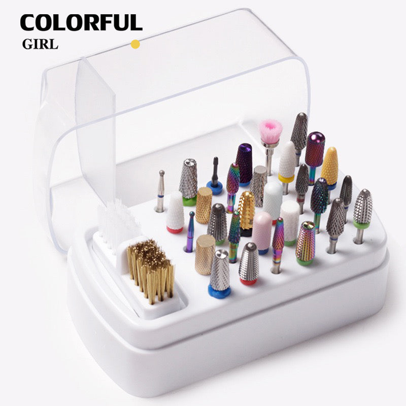 【พร้อมส่ง】5สี กล่องเก็บหัวขัด 30 หลุม พร้อมแปรงทําความสะอาด ป้องกันฝุ่น