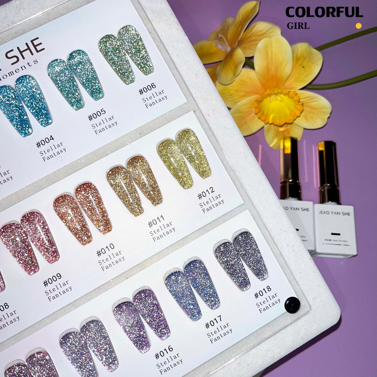 【พร้อมส่ง】JIAOYANSHE สีเจลแฟลช 18สี สีทาเล็บเจล 18สี สีเจลกลิซเตอร์ 18สี(JIAOYANSHE) สีเจล18สี สีเจลแฟลช แถม ชาร์ทสี (แถม ชาร์ทสี ทามาให้แล้ว)