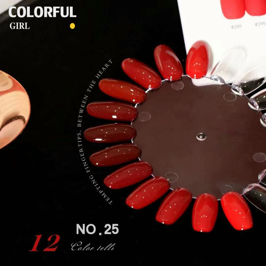 【พร้อมส่ง】 สีทาเล็บเจล Colorful Girl สี( Colorful Girl) สีเจล สีเจลสีพื้น 12สีชุดเจลสีแดง แถมชาร์ทสี