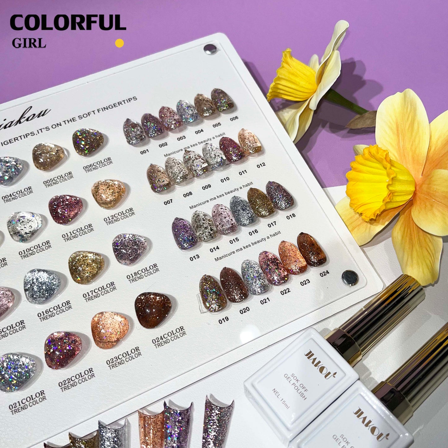 【พร้อมส่ง】สีเจลกากเพชรวิ้งแน่น 24 สี JIAKOU (JIAKOU)สีสวย แถมชาร์ทอะคริลิคสำเร็จรูป (แถม ชาร์ทสี ทามาให้แล้ว)
