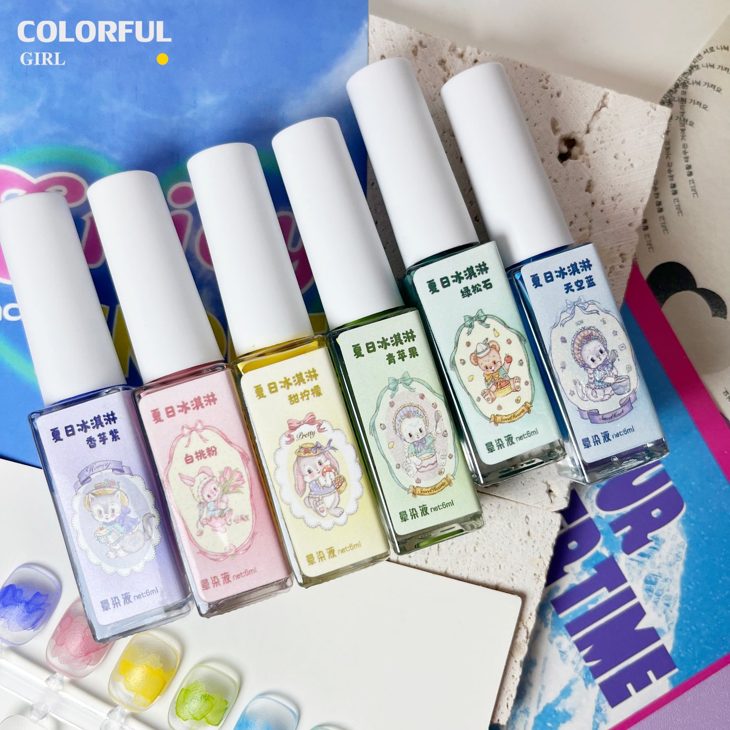 สีอิ้งค์ โทนพาสเทล มีแปรพู่กัน เซ็ท 6 สี ( ไม่มีชาร์จแถม )