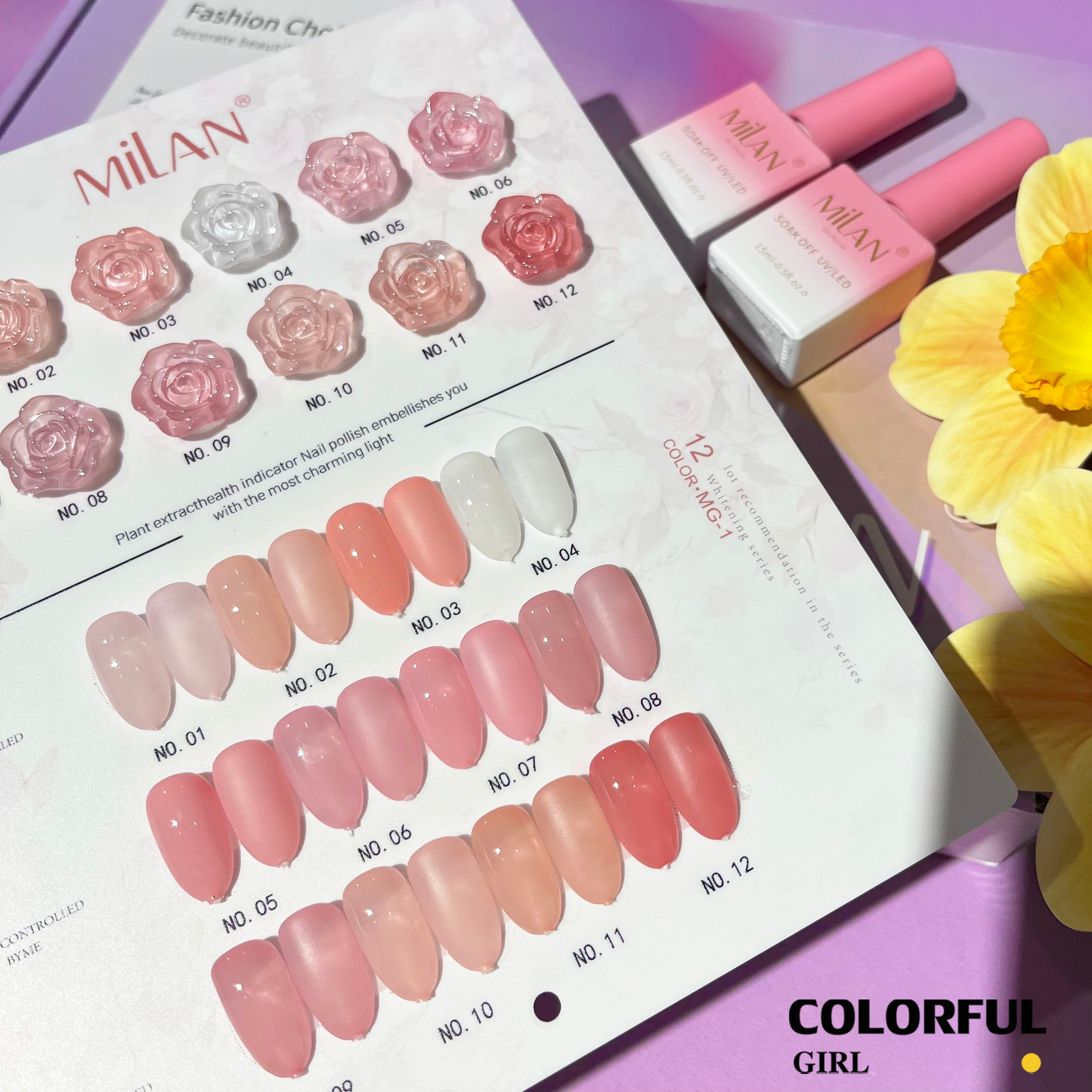 MILAN 12 สี สีเจลไซรัป โทนชมพู Ice Peach 12 สี แถมชาร์ทสีฟรี ชาร์ทดอกกุหลาบ