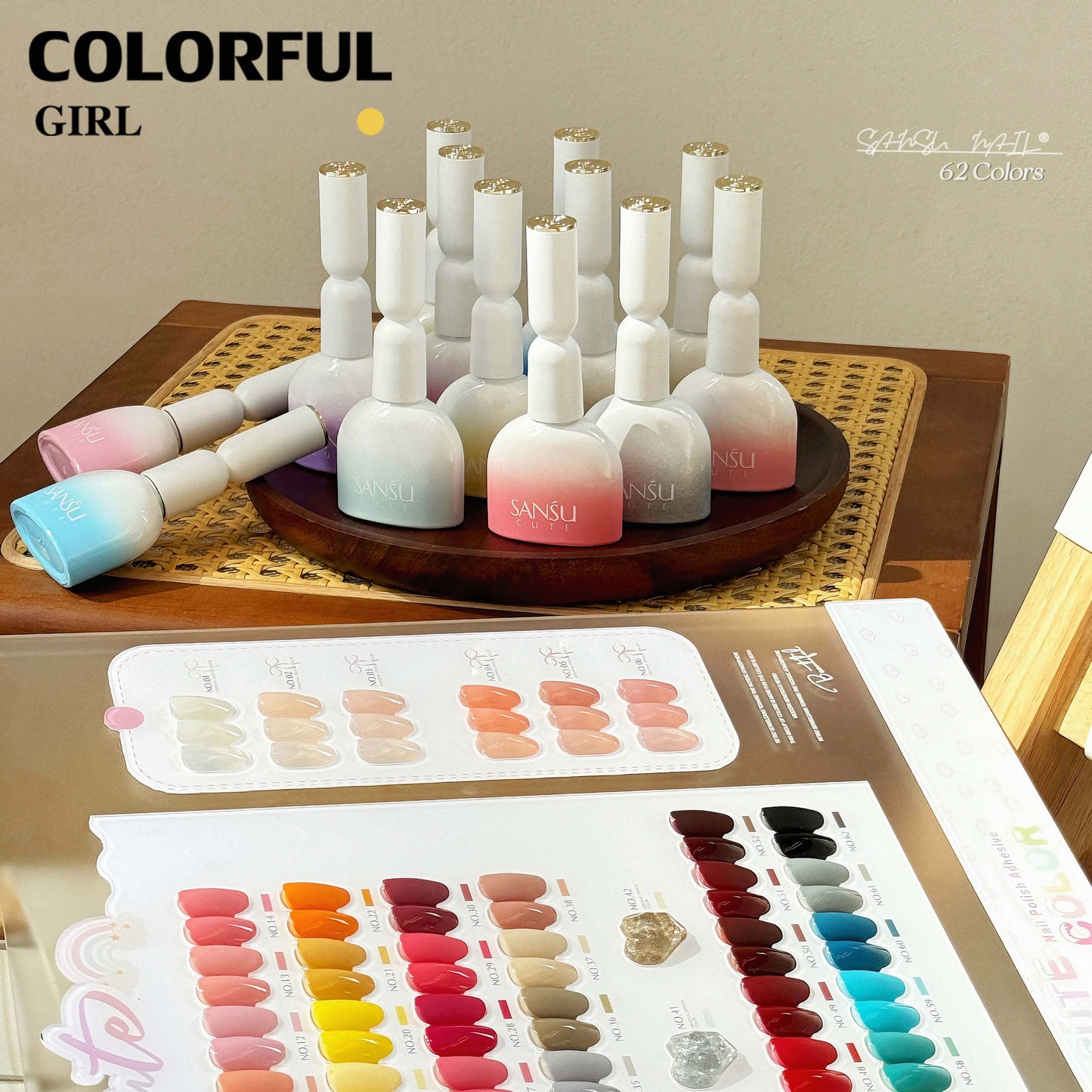 สีเจล SANSU 62 สี ชุดยาทาเล็บ 15ml/ขวด การ์ดสีฟรี สีเจลไซรัป +สีเจลกลิซเตอร์ ชุดร้านเล็บ พร้อมชาร์ทโชว์ ขวดสีเดียวกับสี