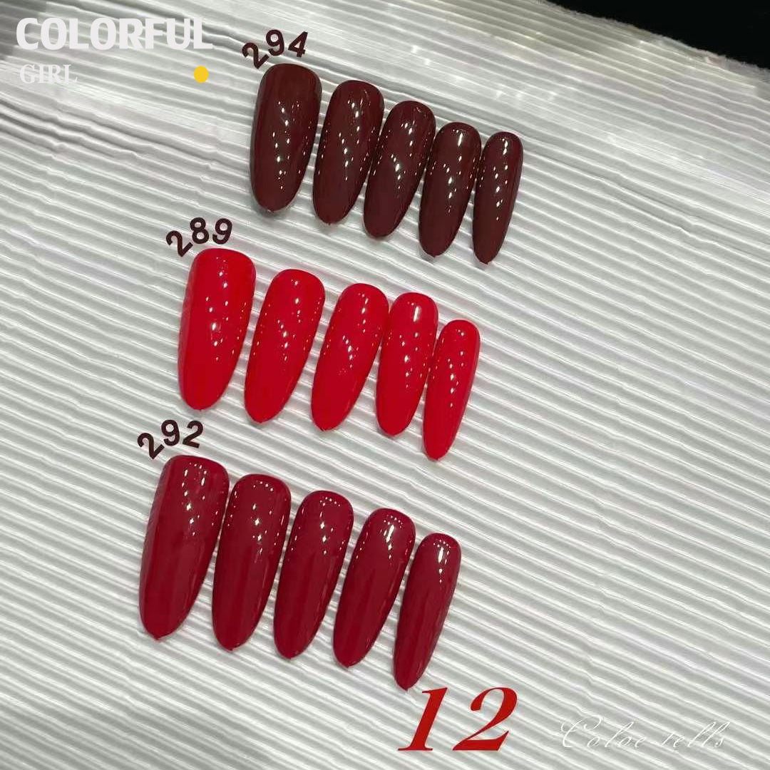 【พร้อมส่ง】 สีทาเล็บเจล Colorful Girl สี( Colorful Girl) สีเจล สีเจลสีพื้น 12สีชุดเจลสีแดง แถมชาร์ทสี