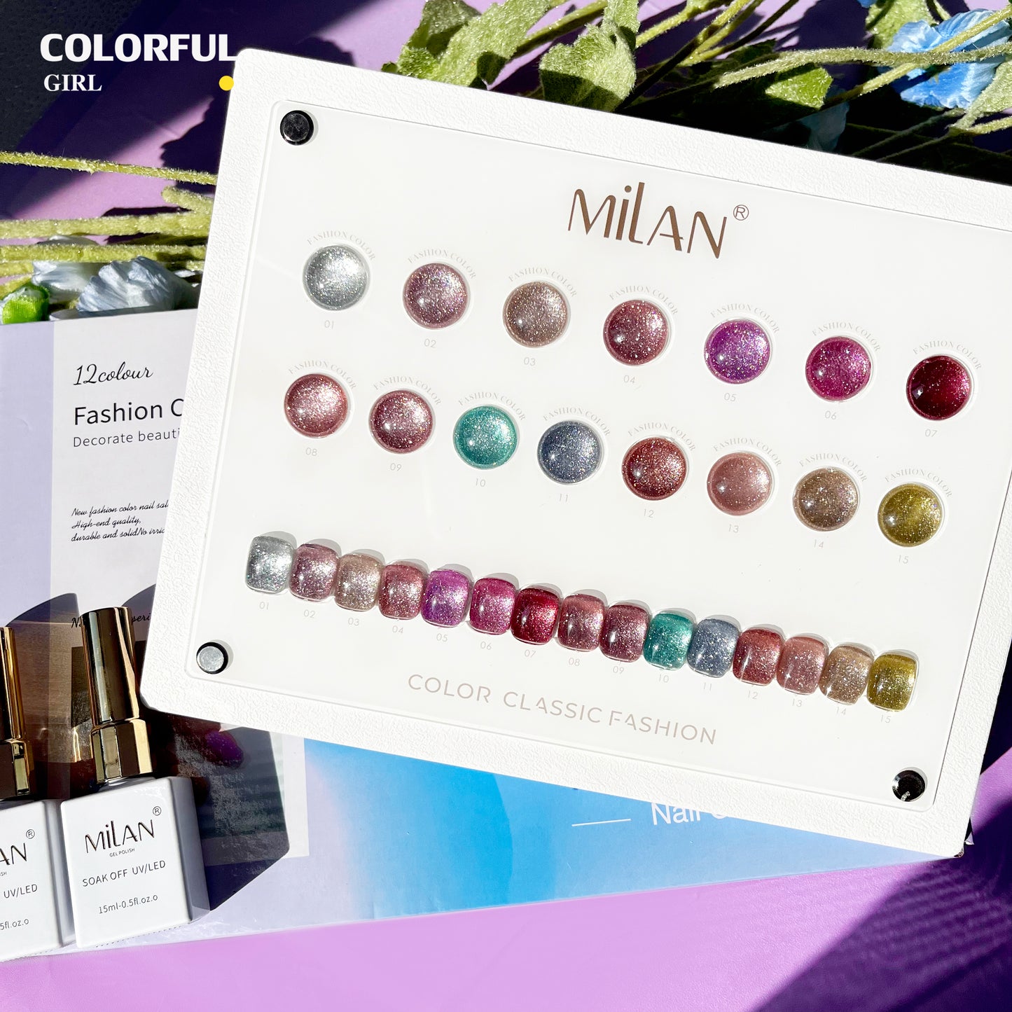 【พร้อมส่ง】MILAN 15สี (MILAN) Very bright cat-eye gel. Cat Eye แถมชาทสีฟร สีลูกแก้ว สีเจล ยกเซต เซตสีเจลฟรีชาร์ทสี