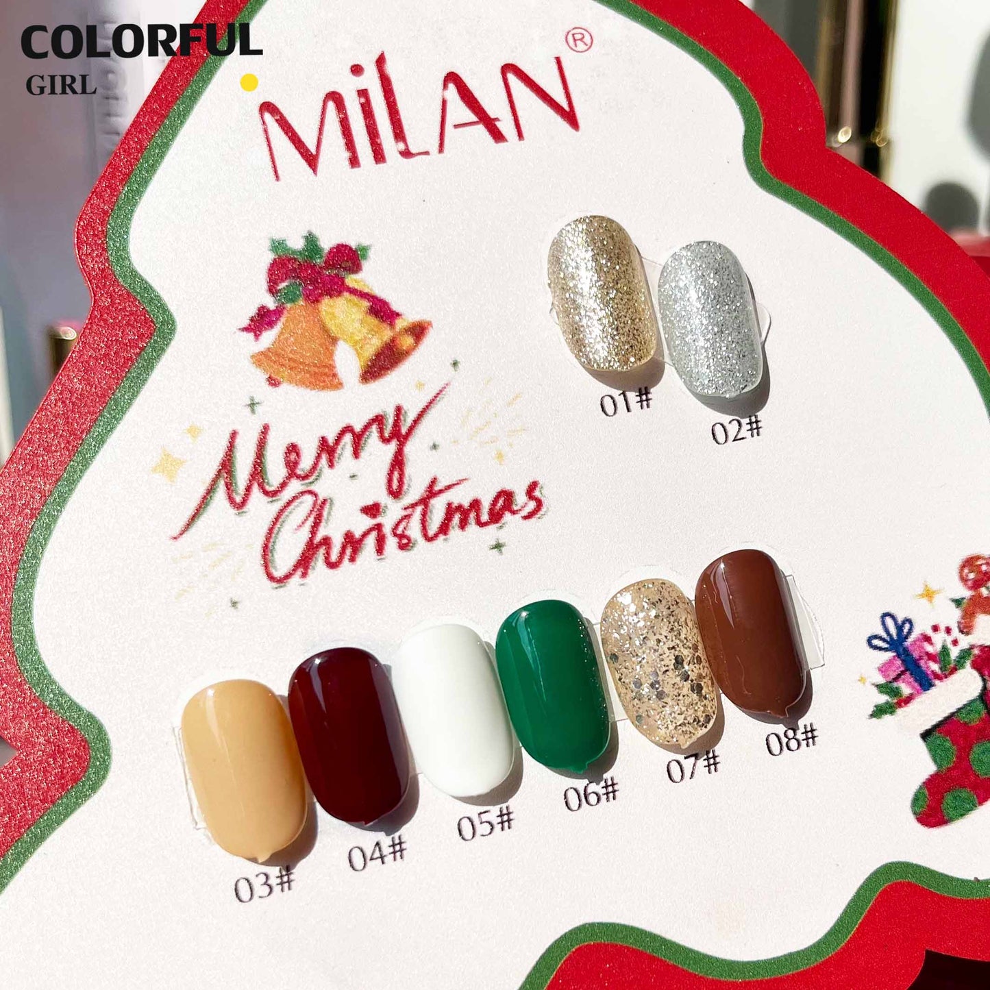 【พร้อมส่ง】เซ็ตสีเจลคริสมาส8สี สีเจลคริสต์มาสMILAN Christmas Collection l สีเจล สีเจลคริสมาส แถมชาร์ทสี