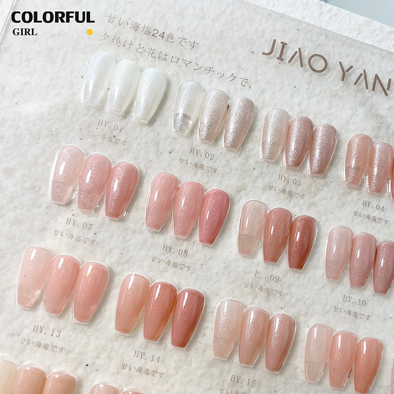 【พร้อมส่ง】สีเจล เซ็ท 24 สี JIAO YAN SHE สีเจลชิมเมอร์ 24 สีโทนชมพู แถมชาร์ทอะคริลิคสำเร็จรูป