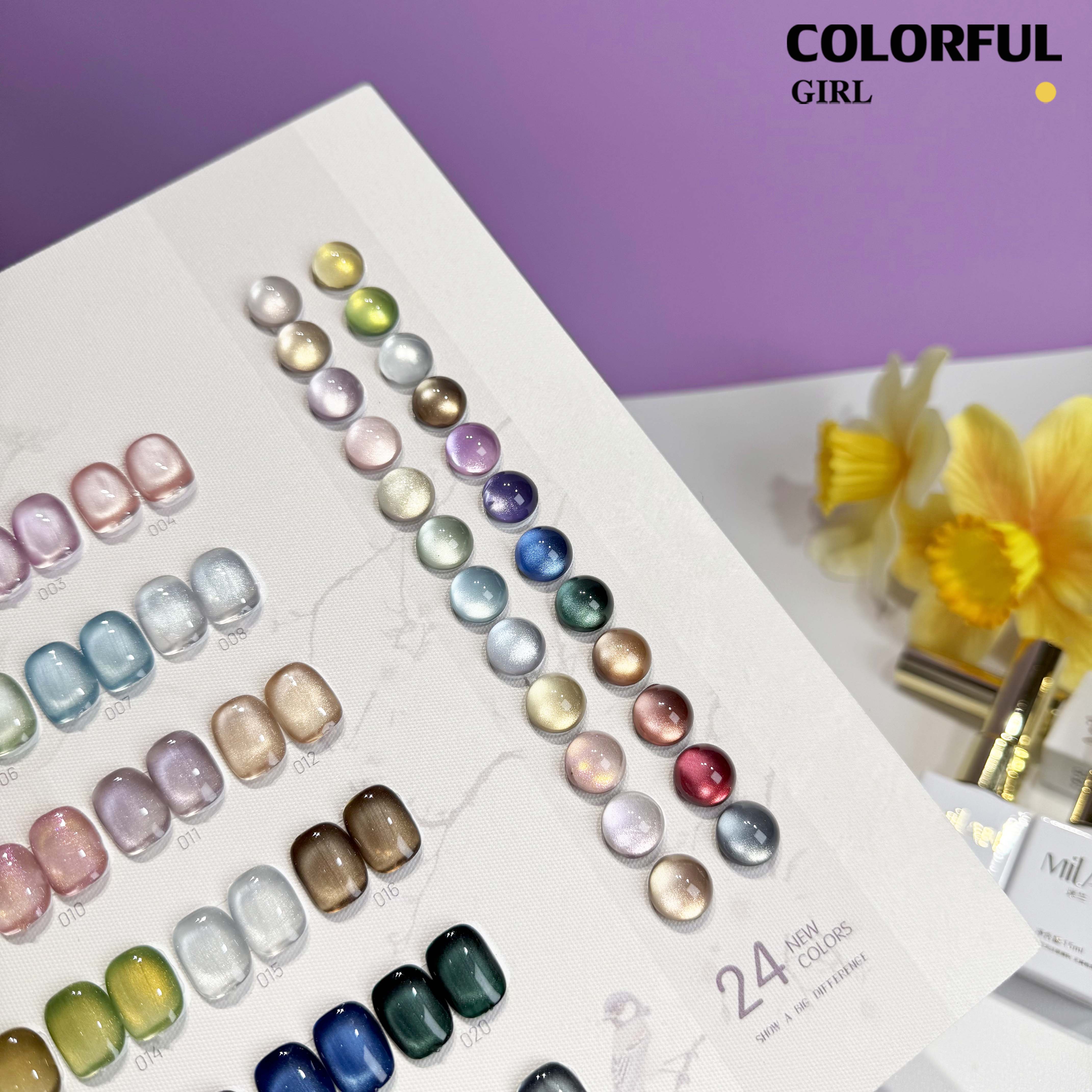 สีเจลแคทอายเนื้อซาติน + สีเจลแคทอายลูกแก้ว เซ็ต 24 สี แถมฟรีชาร์ทสี