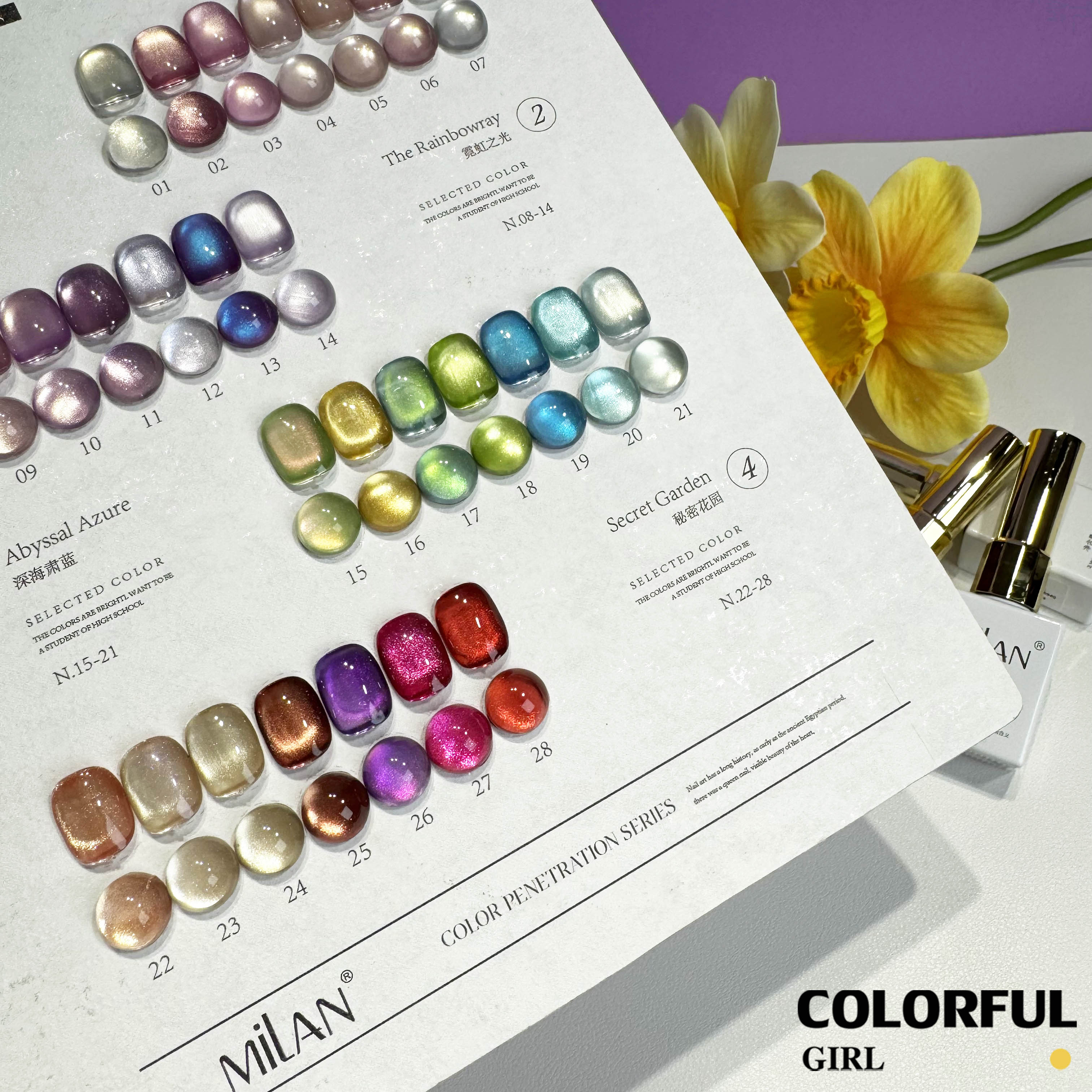 MILAN 28สี สีเจลแคทอายเนื้อซาติน สีเจลแคทอาย ฟรีชาร์ทสี