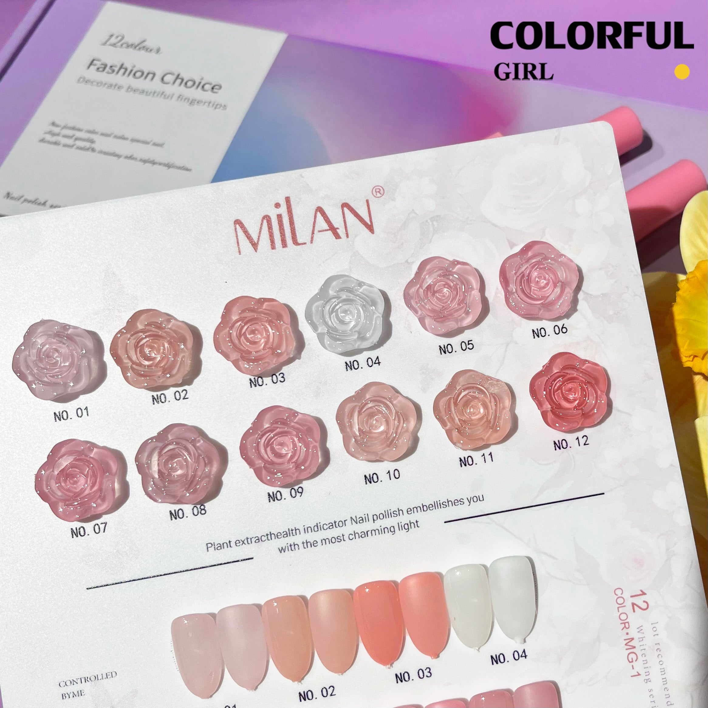 MILAN 12 สี สีเจลไซรัป โทนชมพู Ice Peach 12 สี แถมชาร์ทสีฟรี ชาร์ทดอกกุหลาบ