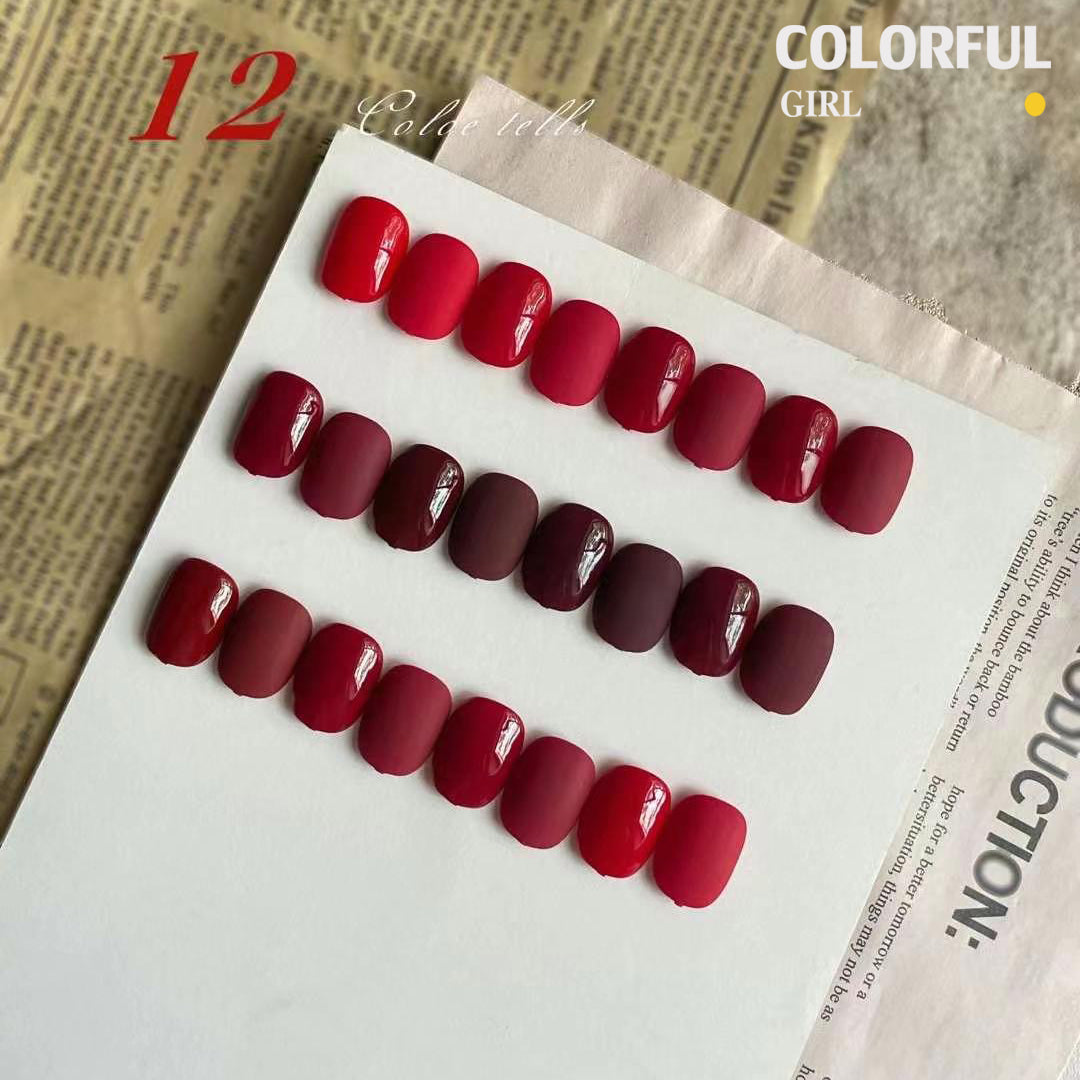 【พร้อมส่ง】 สีทาเล็บเจล Colorful Girl สี( Colorful Girl) สีเจล สีเจลสีพื้น 12สีชุดเจลสีแดง แถมชาร์ทสี