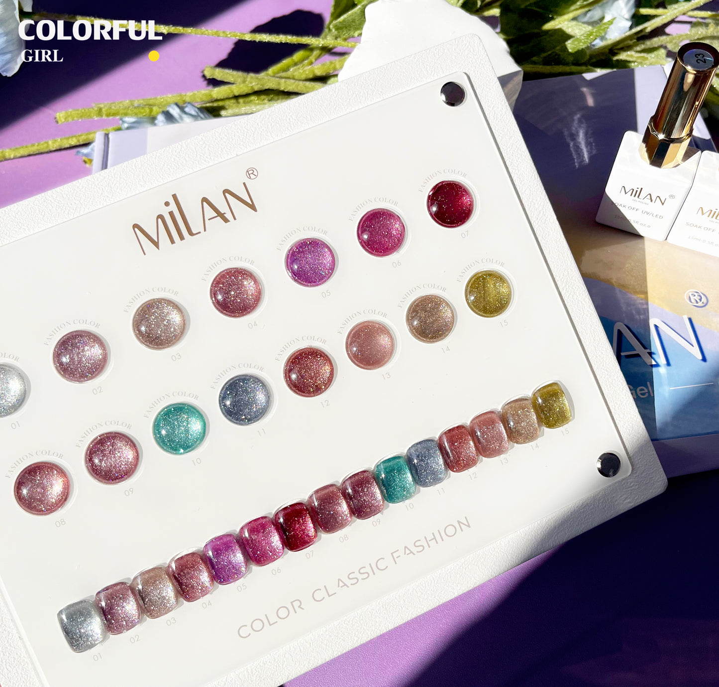 【พร้อมส่ง】MILAN 15สี (MILAN) Very bright cat-eye gel. Cat Eye แถมชาทสีฟร สีลูกแก้ว สีเจล ยกเซต เซตสีเจลฟรีชาร์ทสี