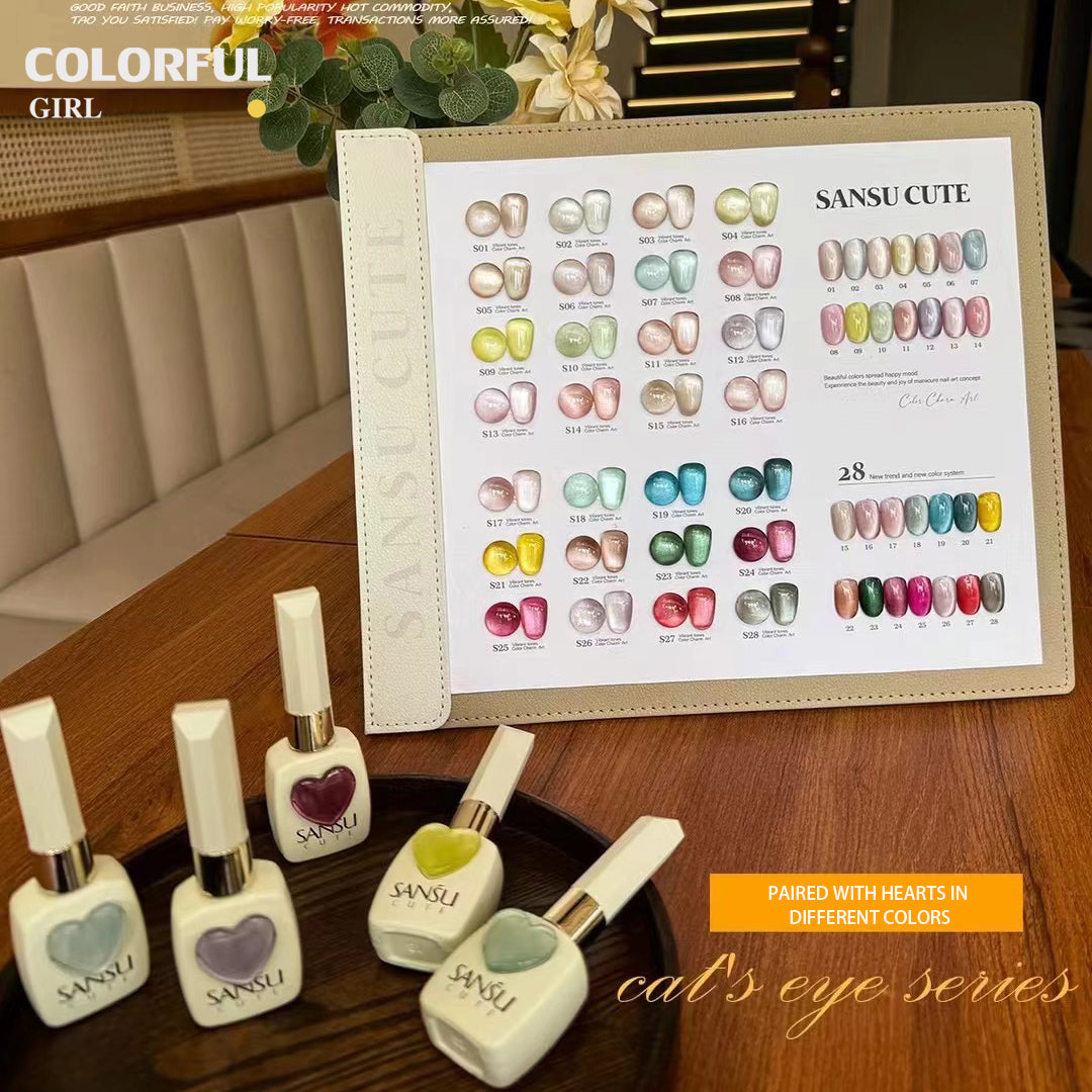 【พร้อมส่ง】 sansu 28สี Very bright cat-eye gel. Cat Eye เนื้อละเอียด สีเจลแคทอาย สีลูกแก้ว สีเจล ยกเซต เซตสีเจลฟรีชาร์ทสี