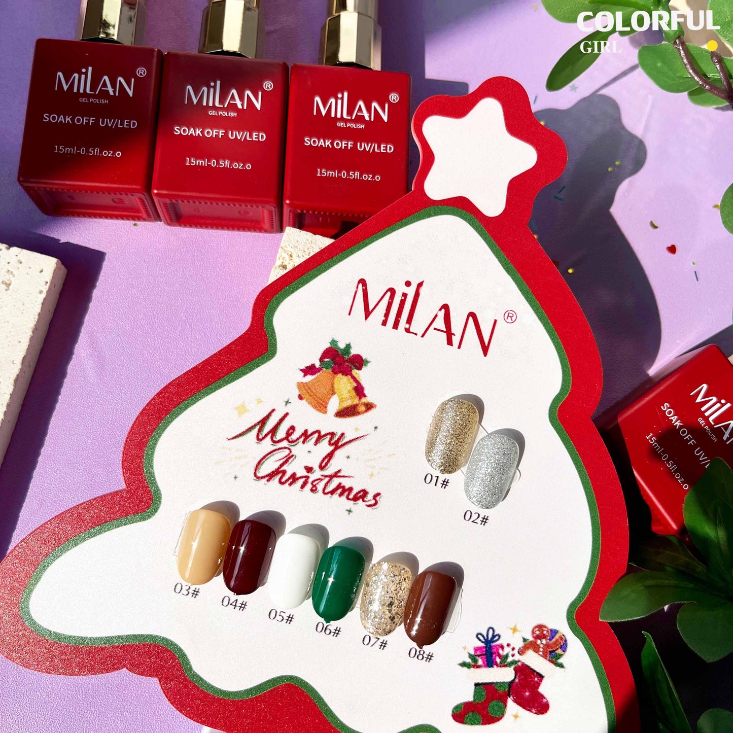 【พร้อมส่ง】เซ็ตสีเจลคริสมาส8สี สีเจลคริสต์มาสMILAN Christmas Collection l สีเจล สีเจลคริสมาส แถมชาร์ทสี
